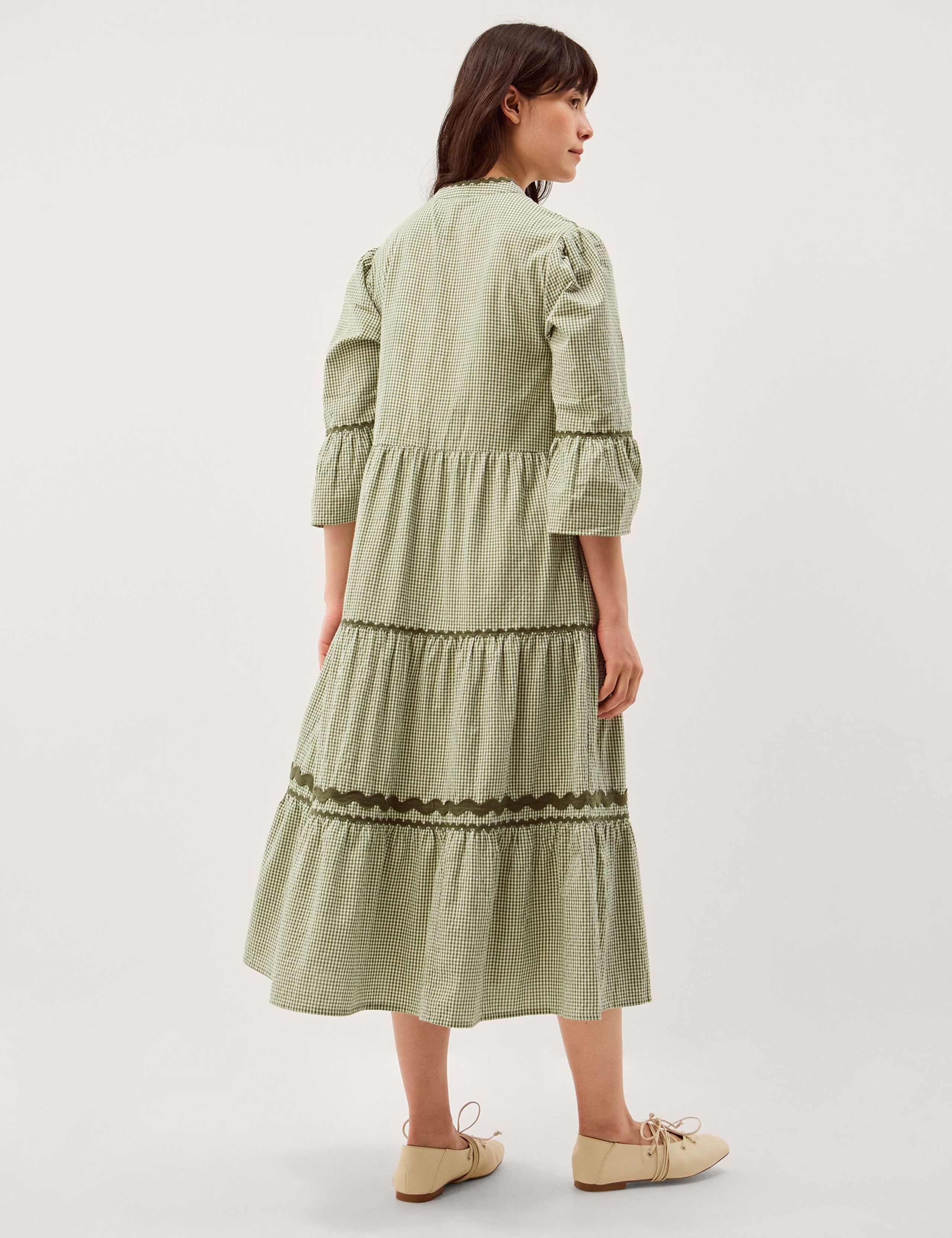 Pure Cotton Embroidered Gingham Tiered Dress 4 of 6