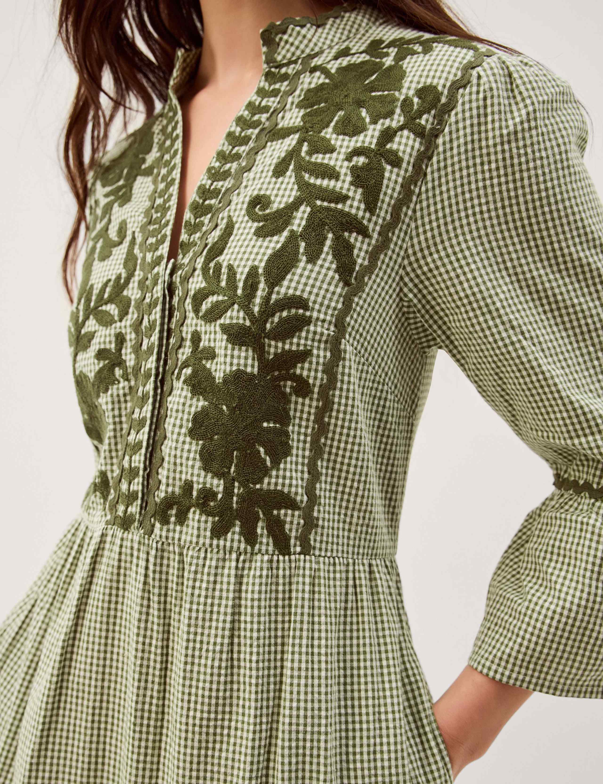 Pure Cotton Embroidered Gingham Tiered Dress 5 of 6