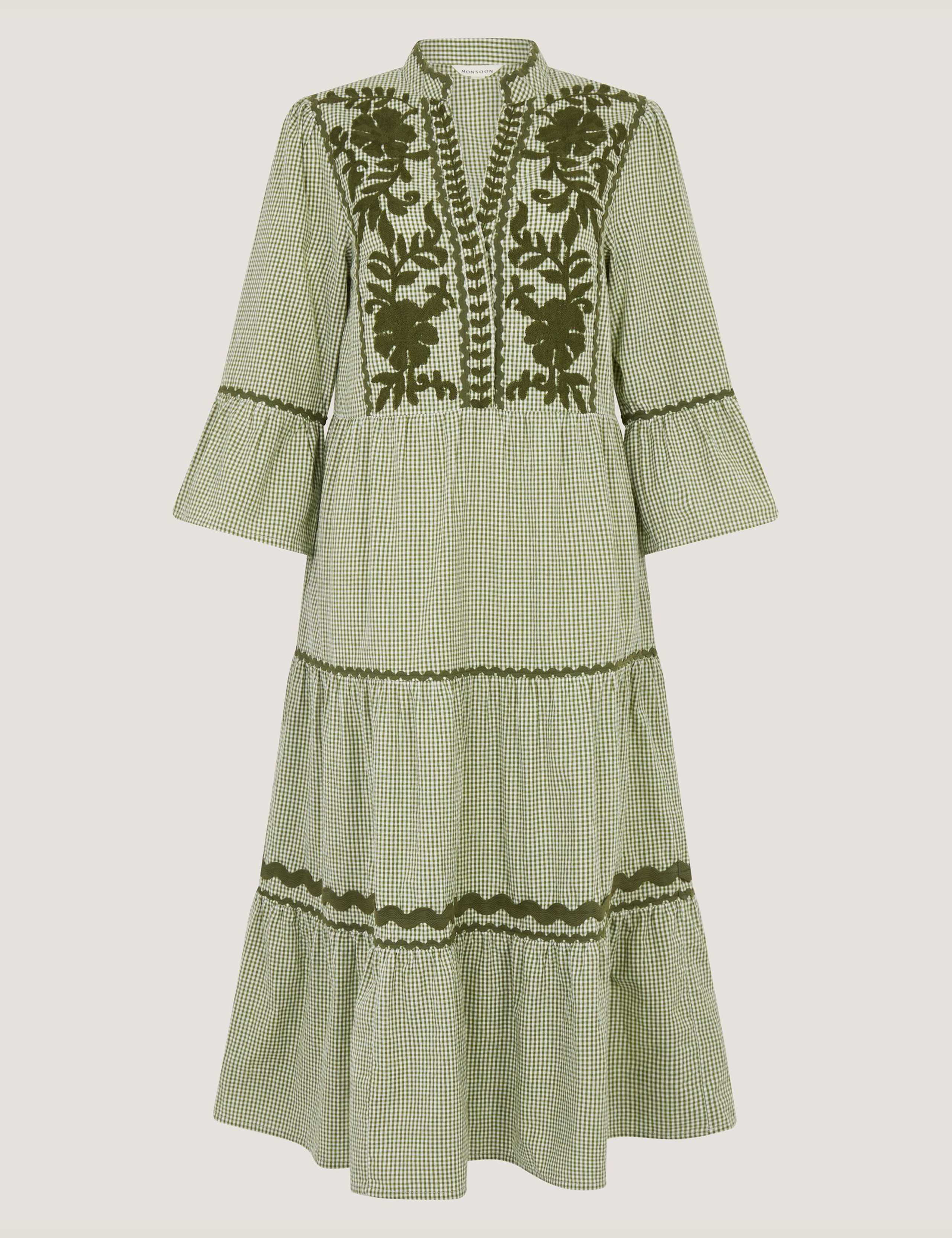 Pure Cotton Embroidered Gingham Tiered Dress 2 of 6