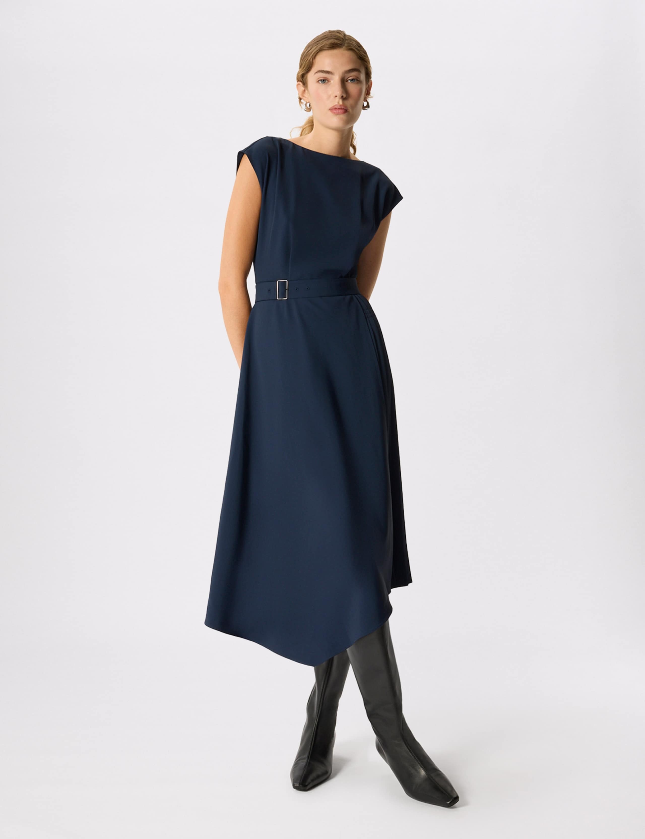 Pleat Detail Belted Asymmetric Dress 7 of 7