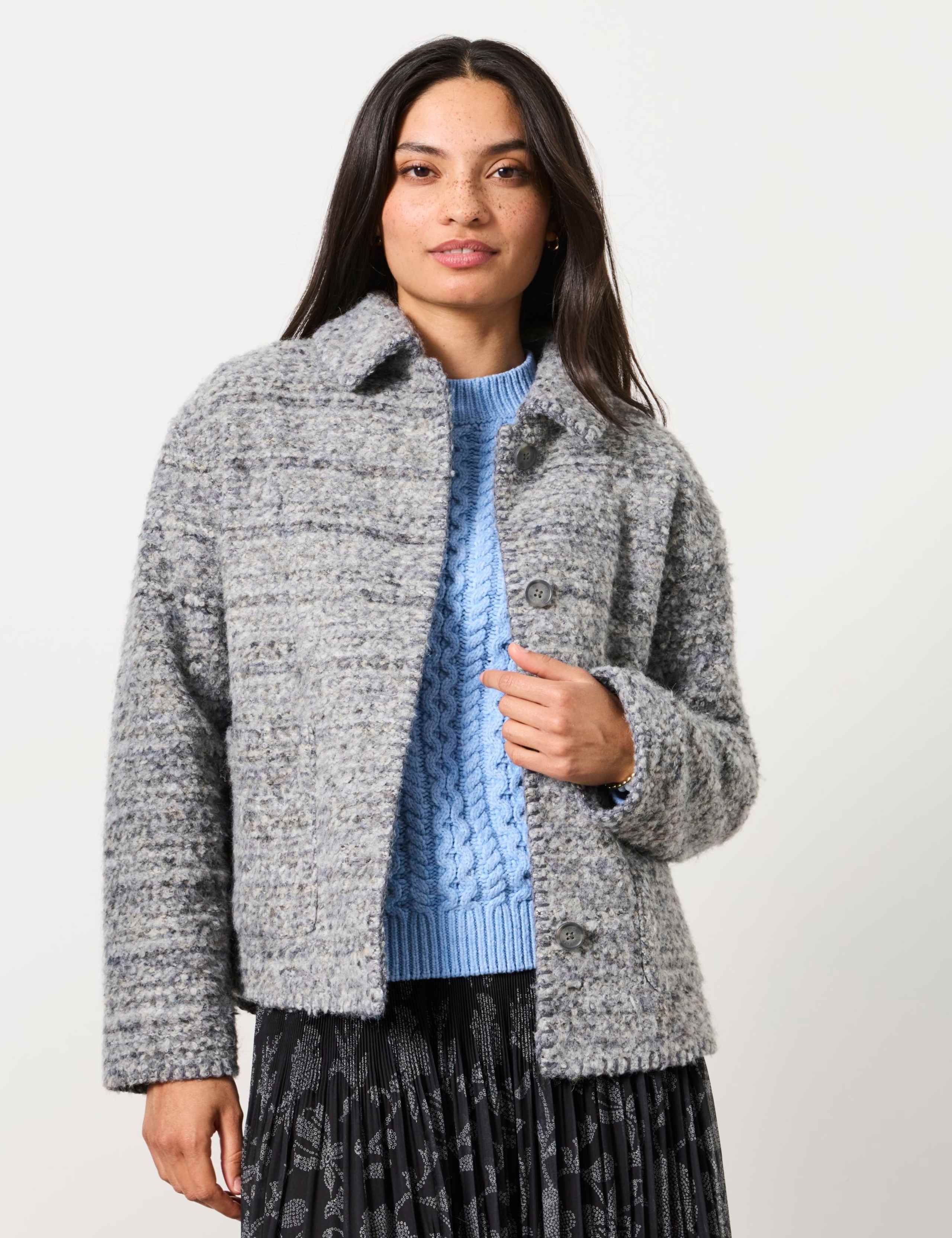 Herringbone Short Jacket with Scarf 3 of 9