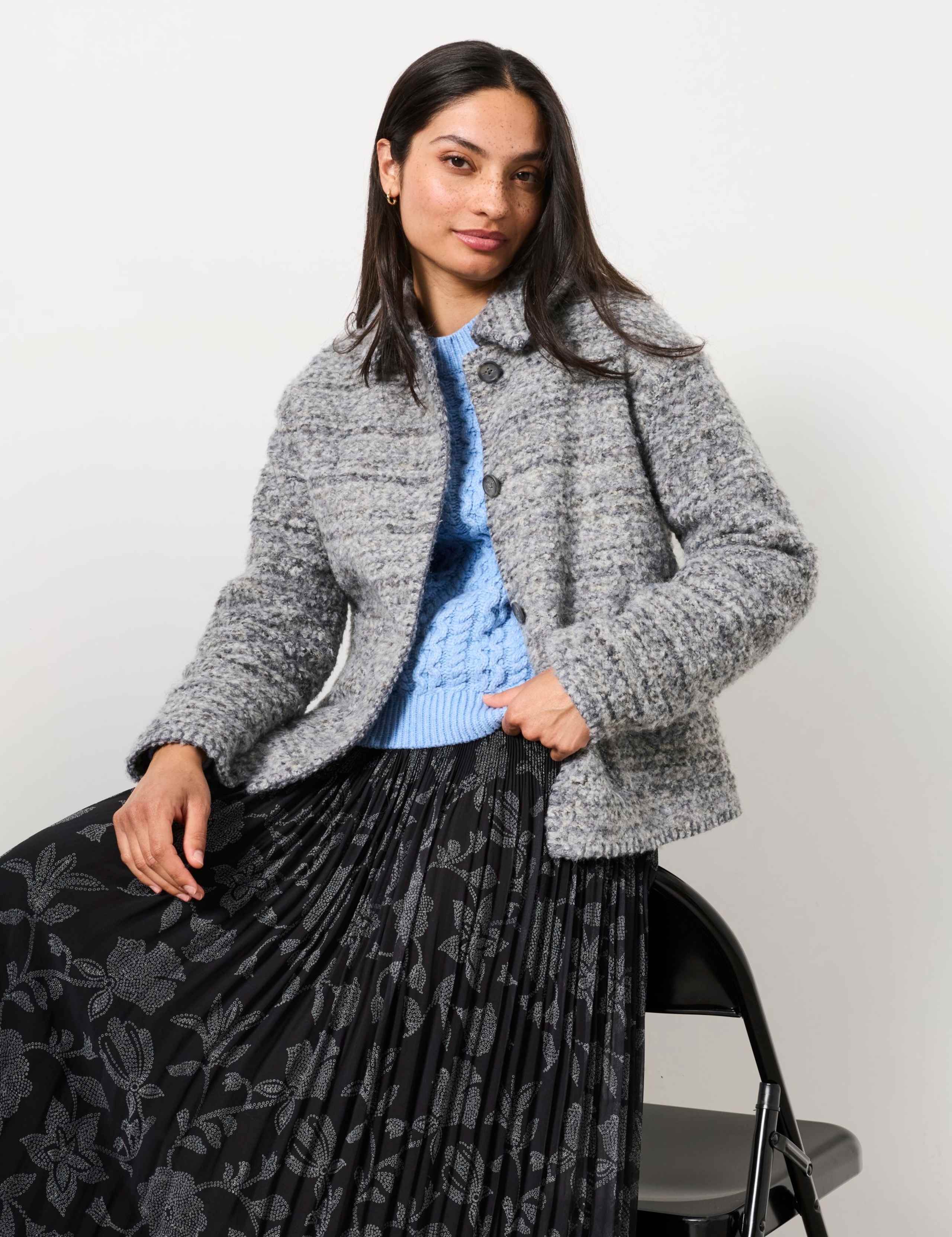 Herringbone Short Jacket with Scarf 4 of 9
