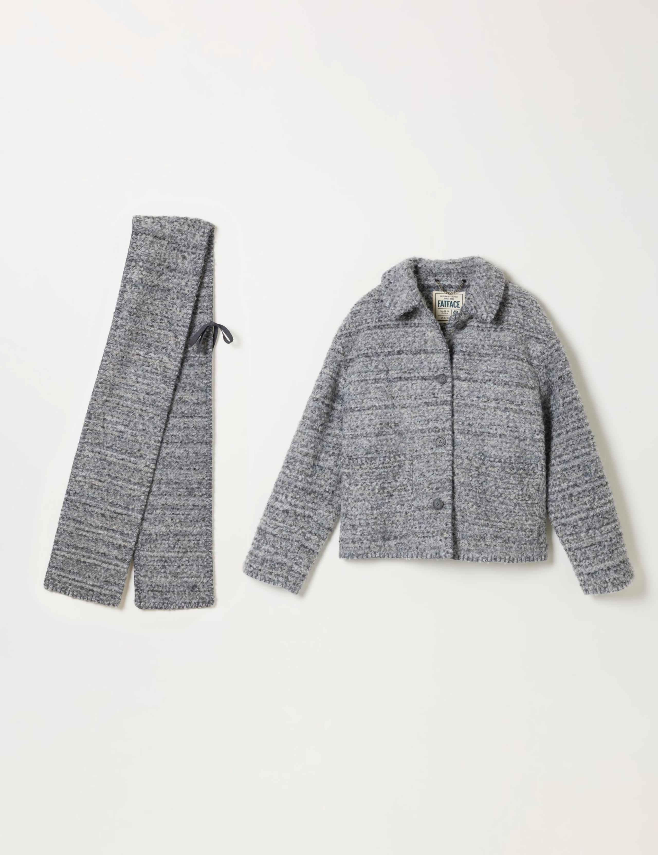 Herringbone Short Jacket with Scarf 2 of 9
