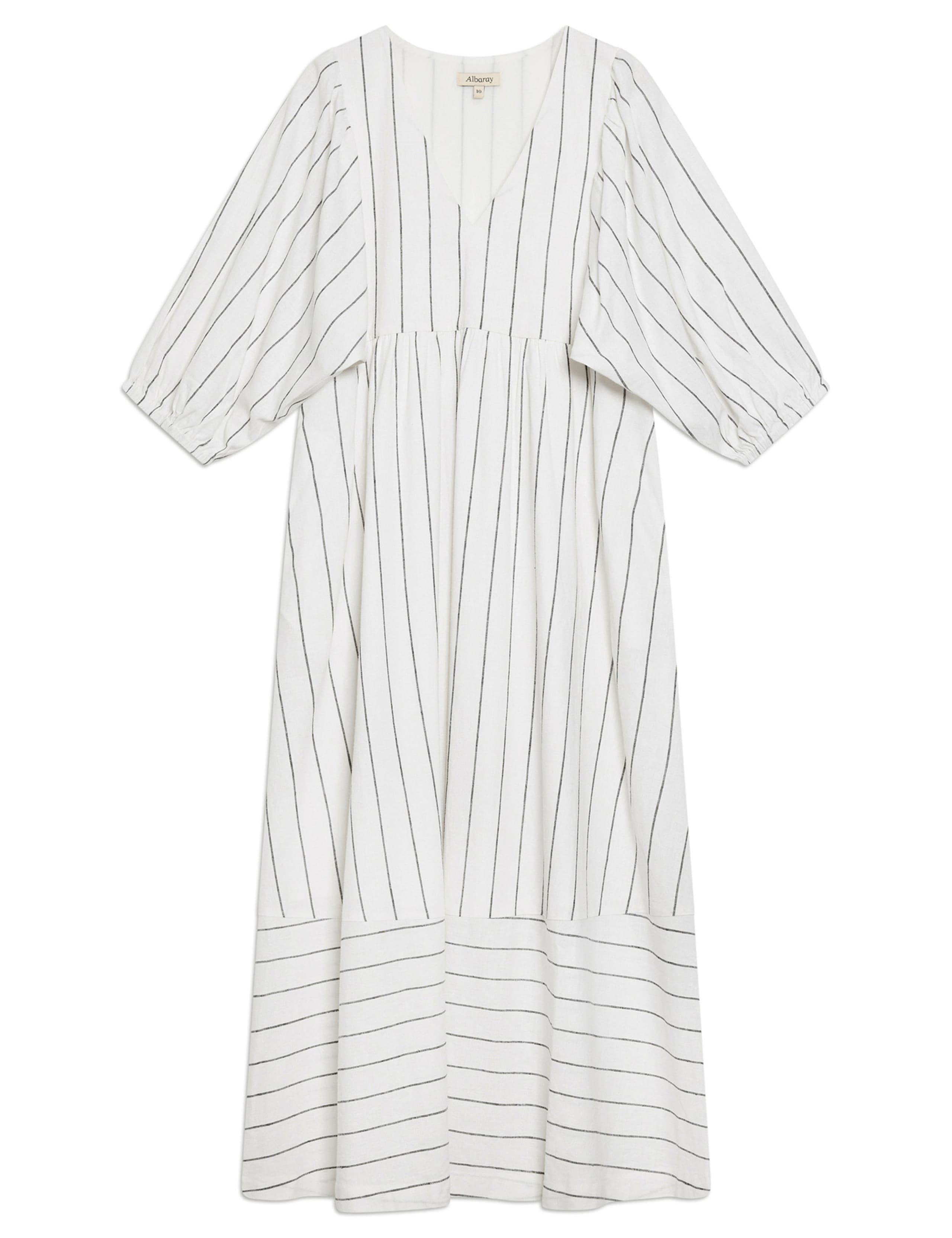 Linen Blend Striped V-Neck Midi Smock Dress 2 of 5