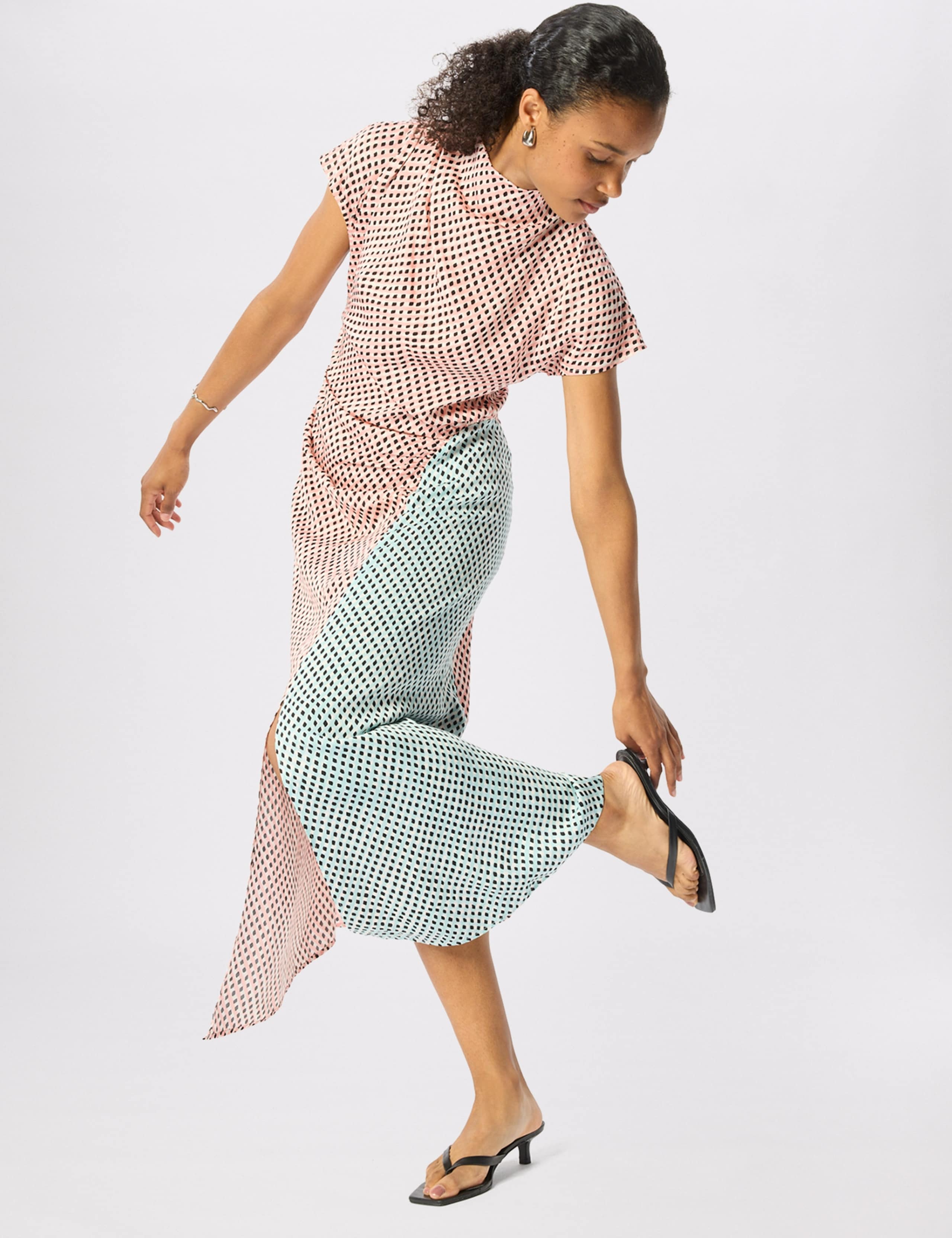 Geometric Checked Cowl Neck Midi Column Dress 4 of 7
