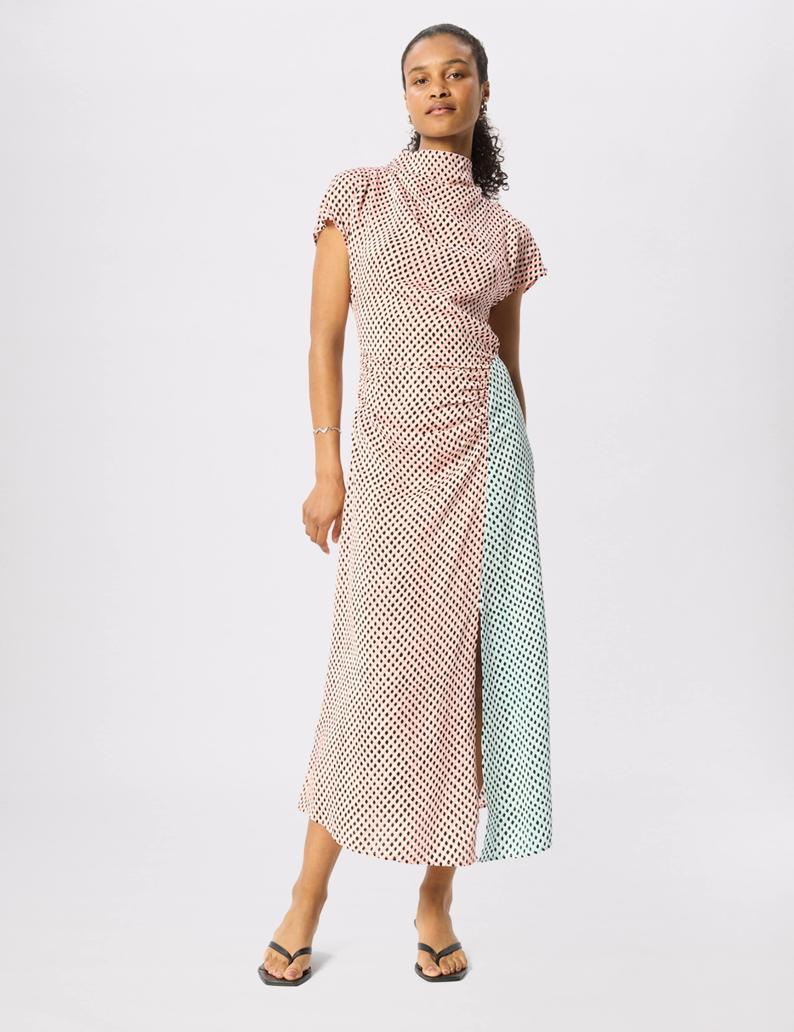 Geometric Checked Cowl Neck Midi Column Dress 7 of 7