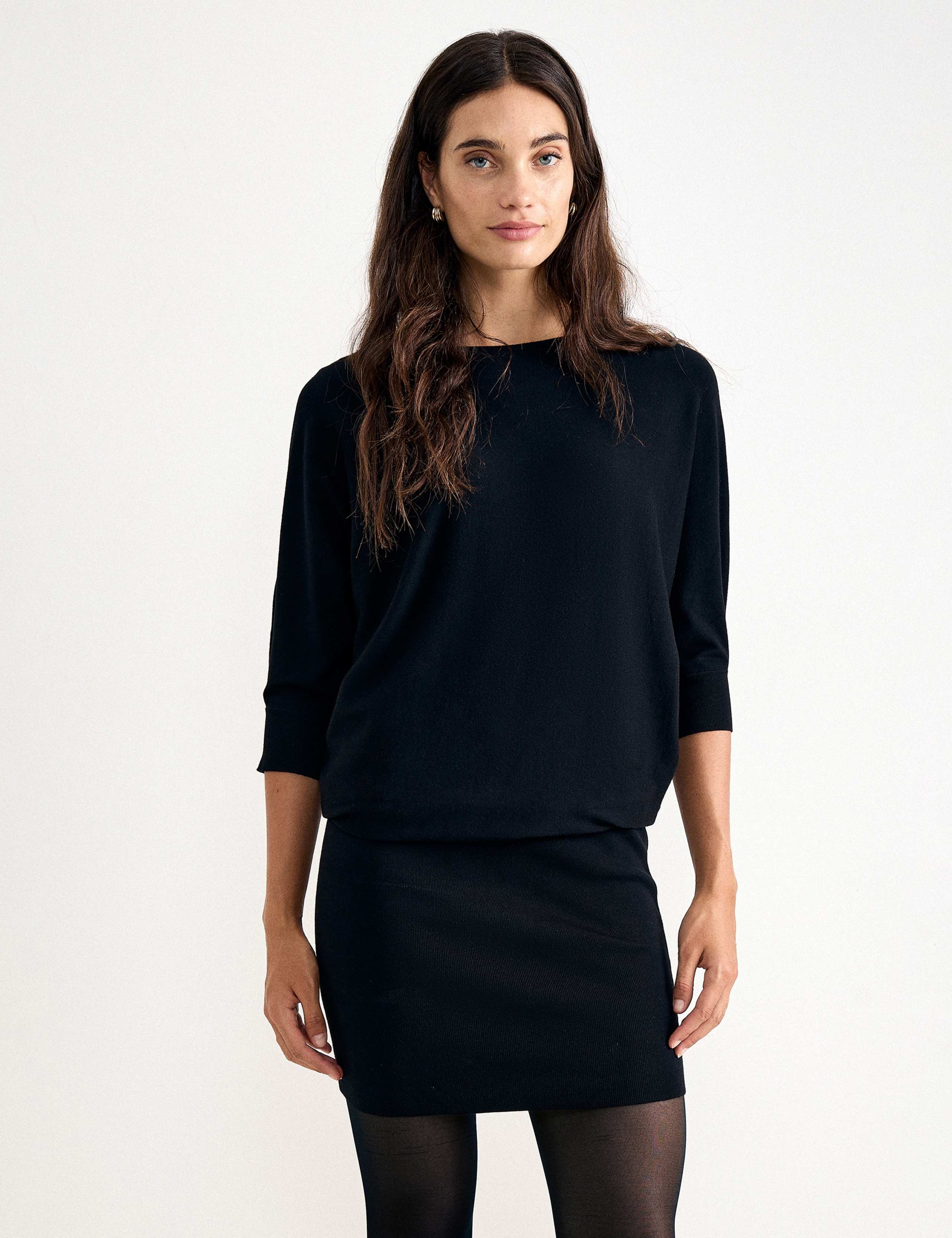 Batwing Sleeve Slash Neck Knitted Mini Dress 1 of 7