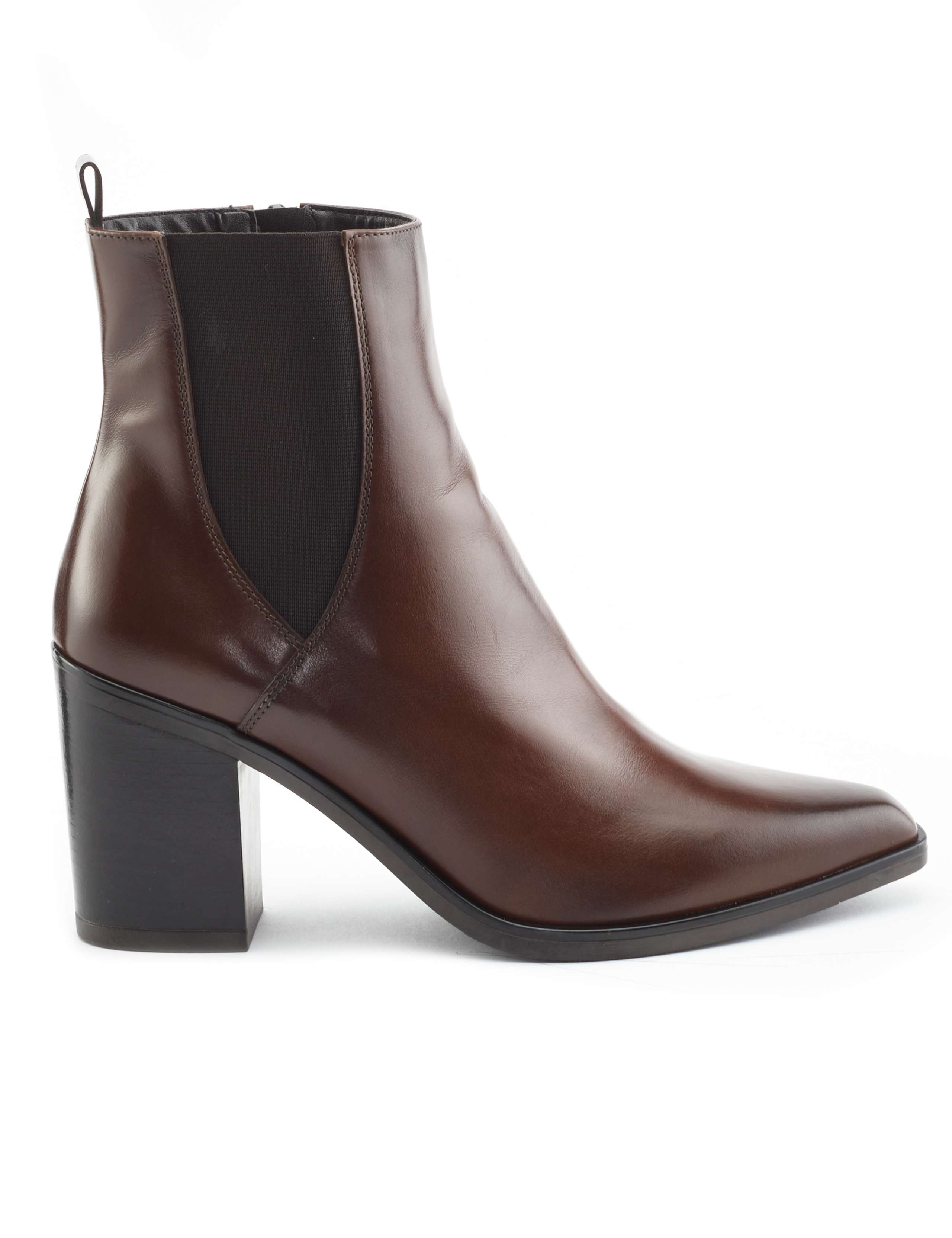 Leather Block Heel Pointed Ankle Boots 3 of 7