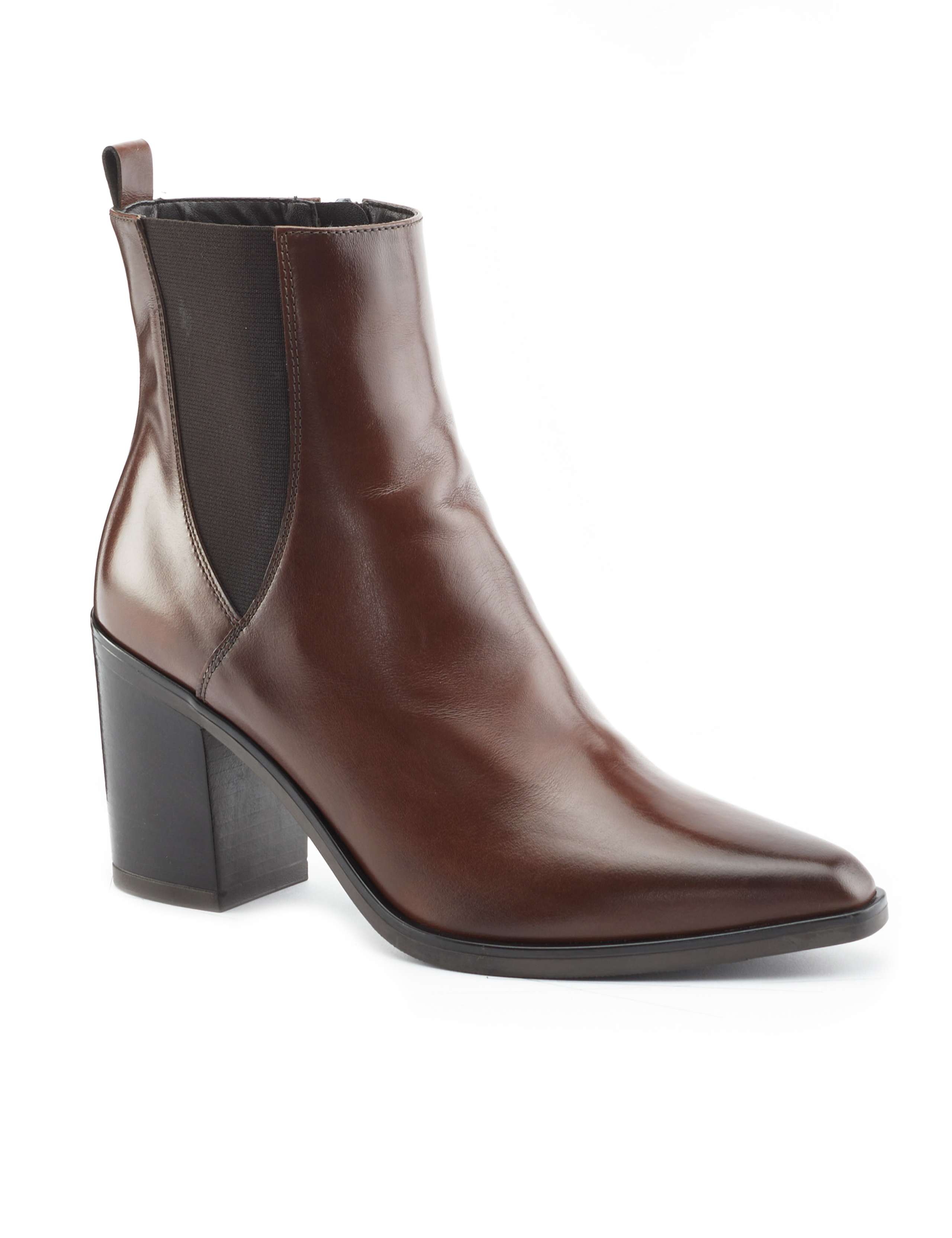 Leather Block Heel Pointed Ankle Boots 4 of 7