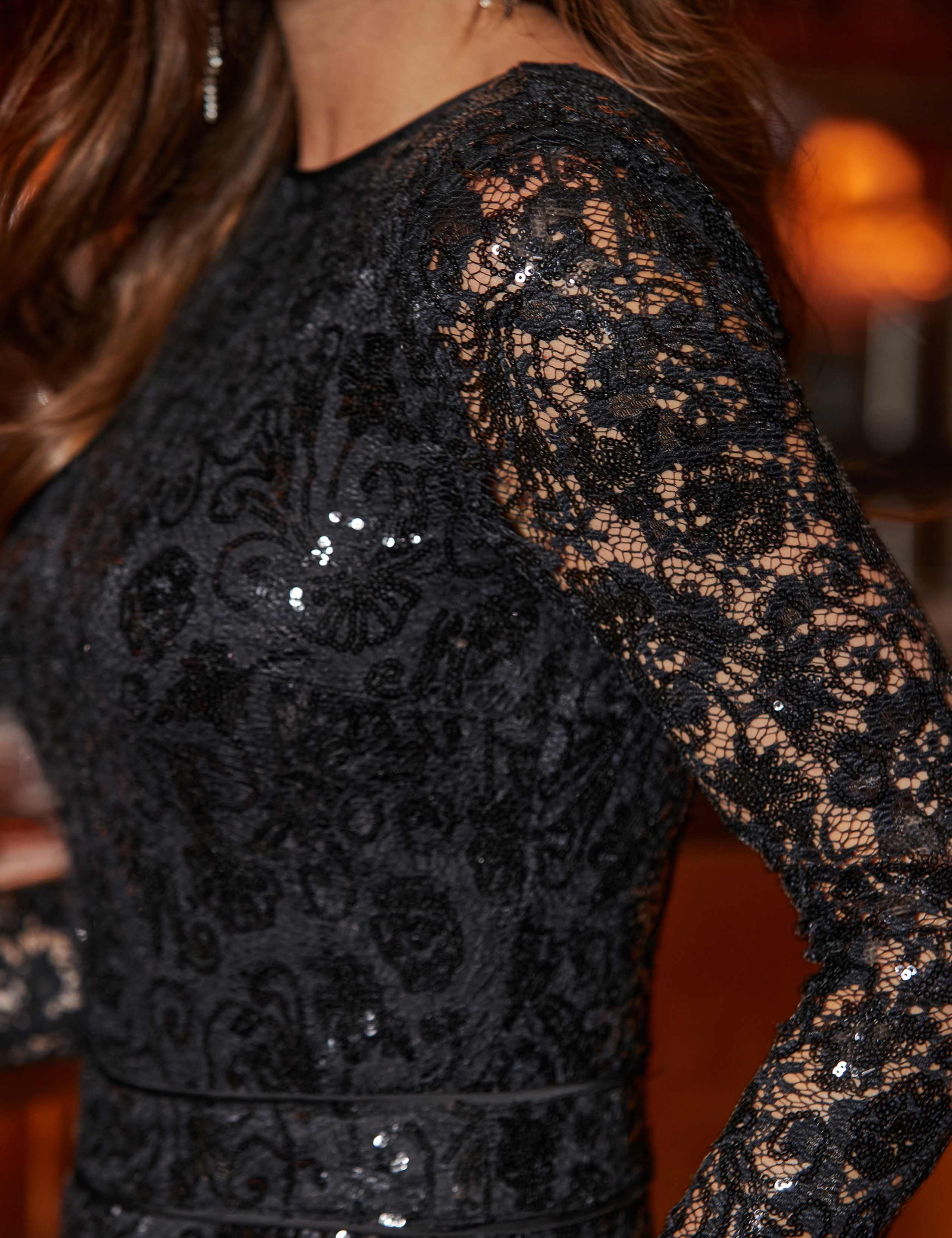 Sequin Lace Long Sleeve Waisted Jumpsuit 5 of 5