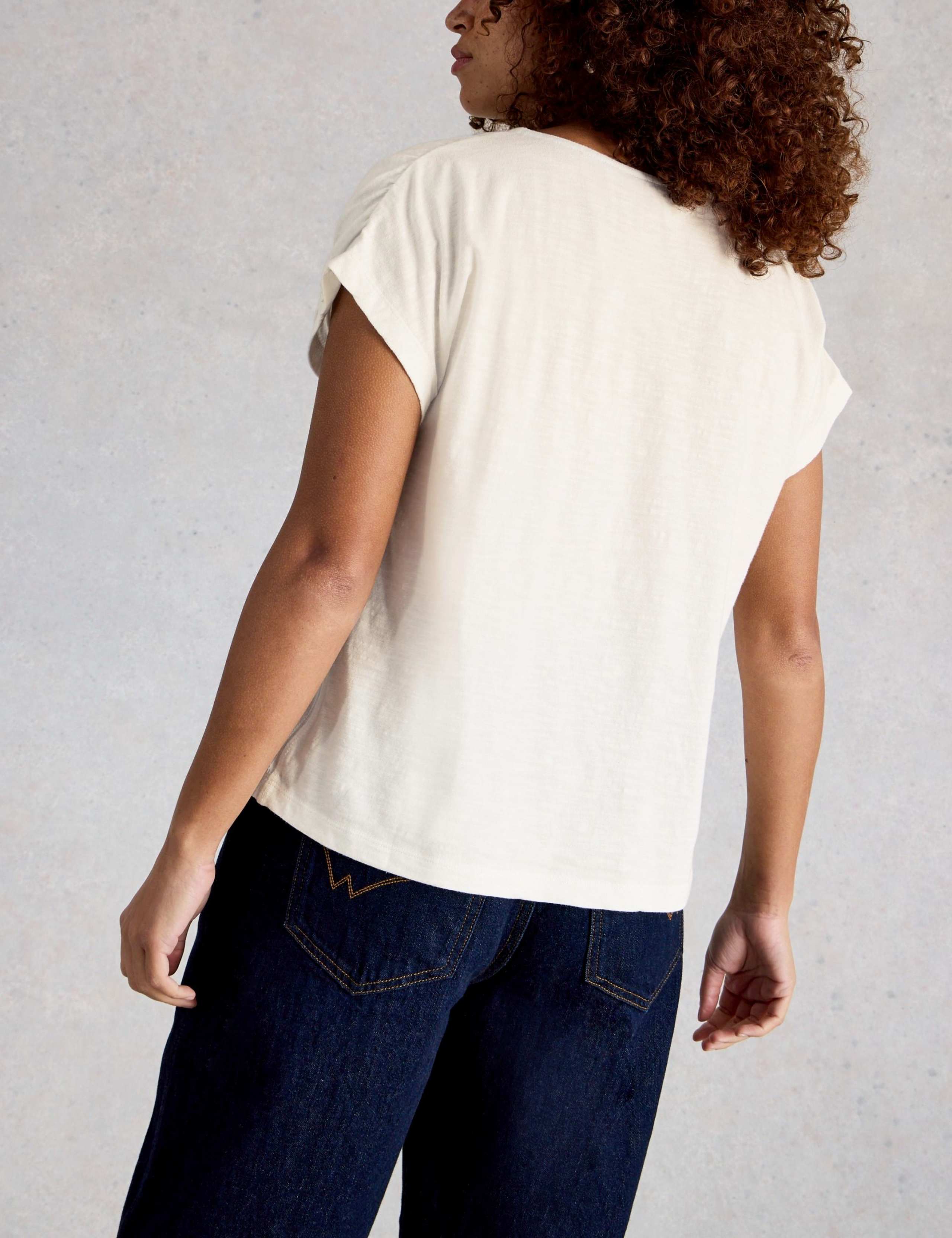 Pure Cotton Ruched Crew Neck T-Shirt 4 of 6
