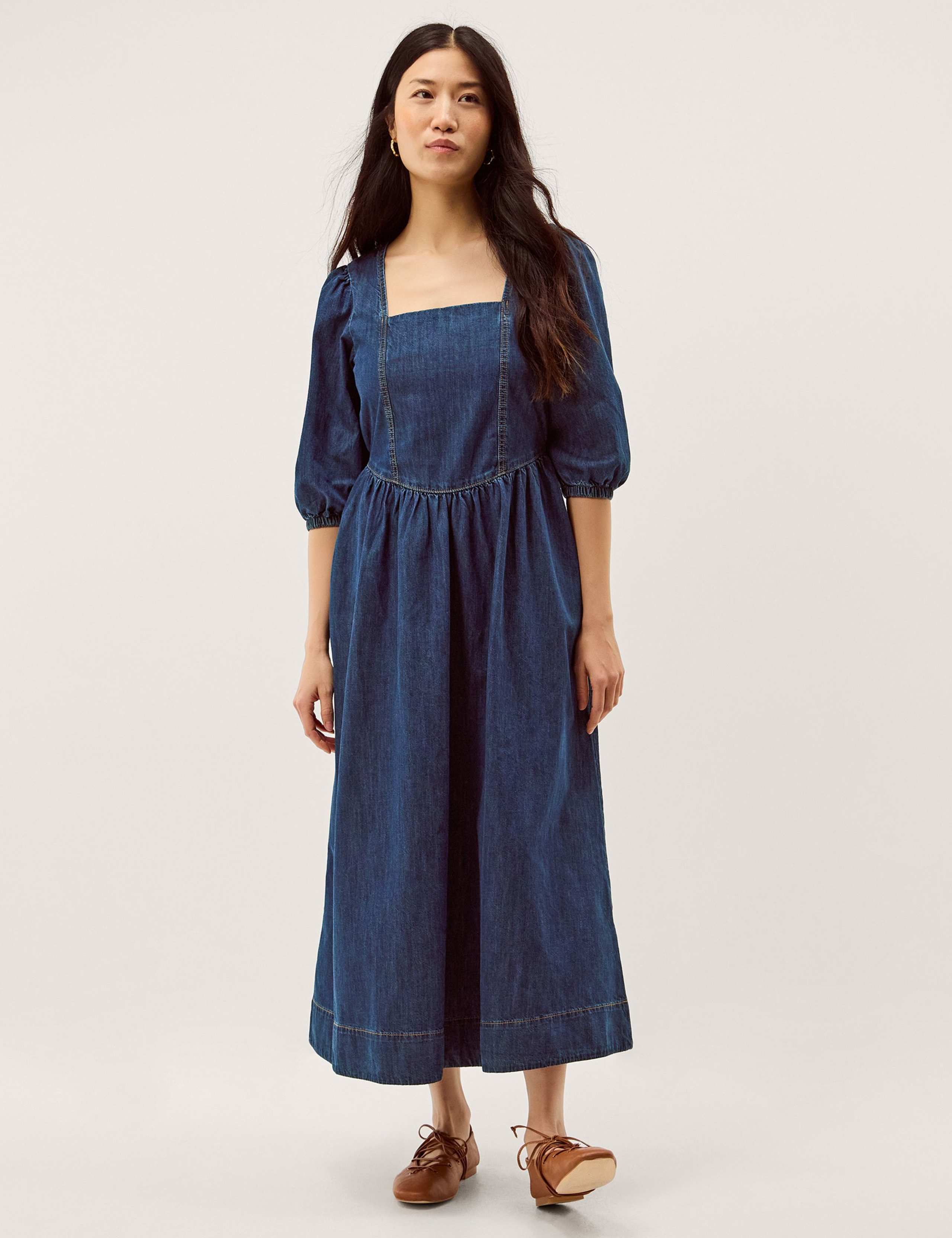 Denim Square Neck Midi Skater Dress 1 of 6