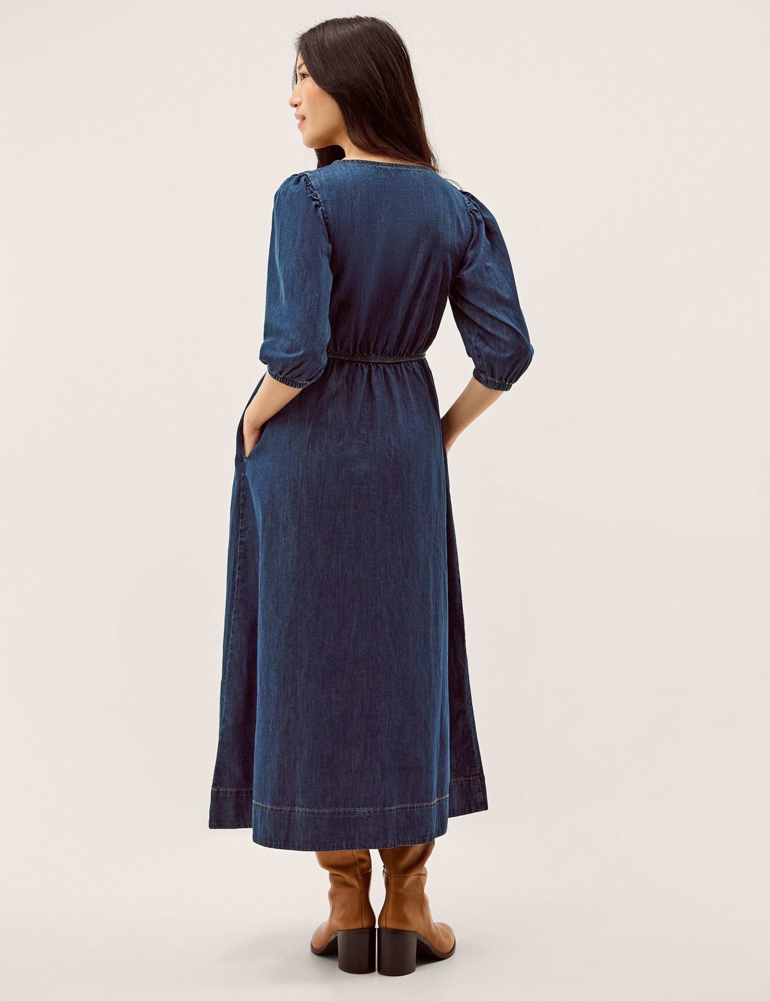 Denim Square Neck Midi Skater Dress 3 of 6