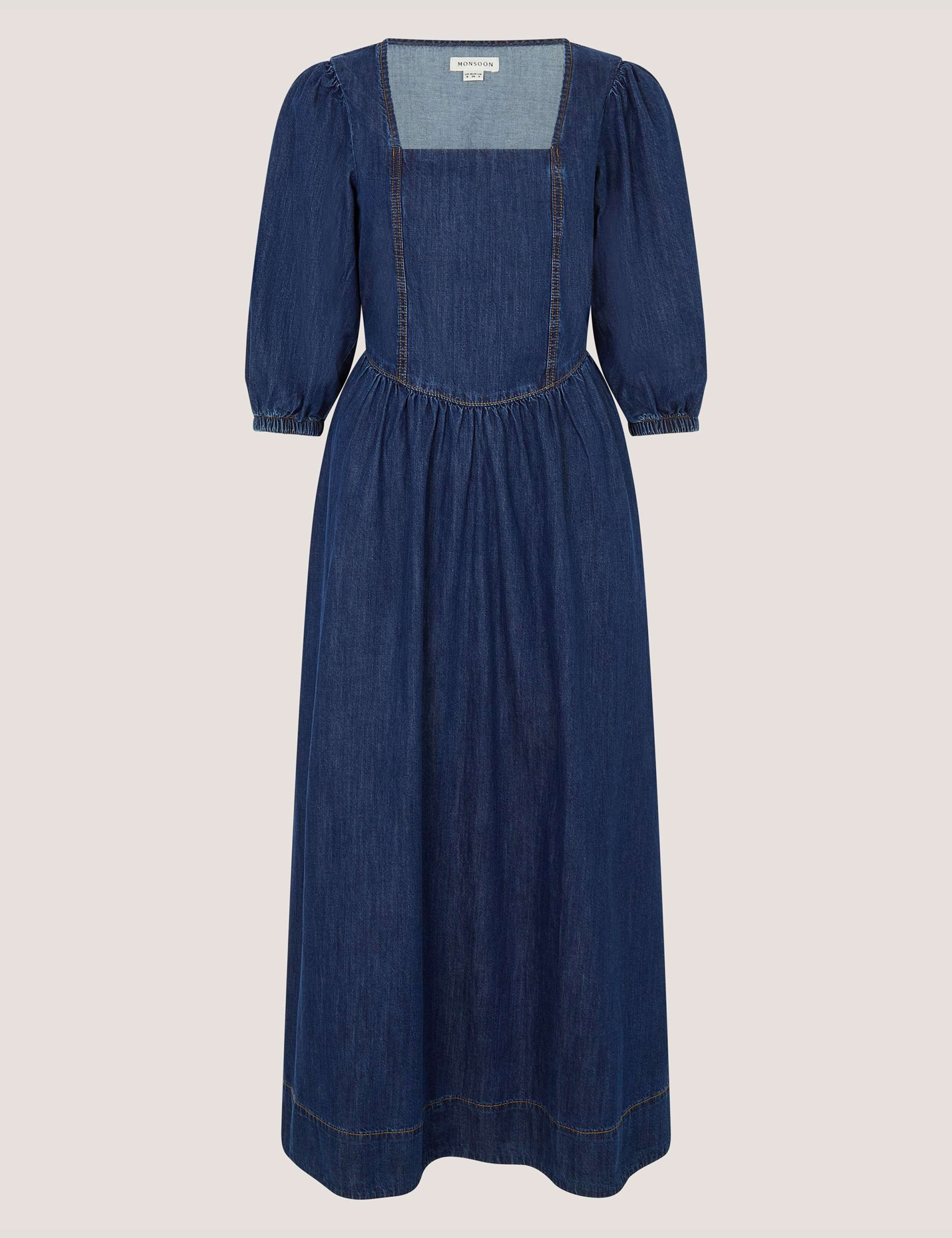 Denim Square Neck Midi Skater Dress 2 of 6