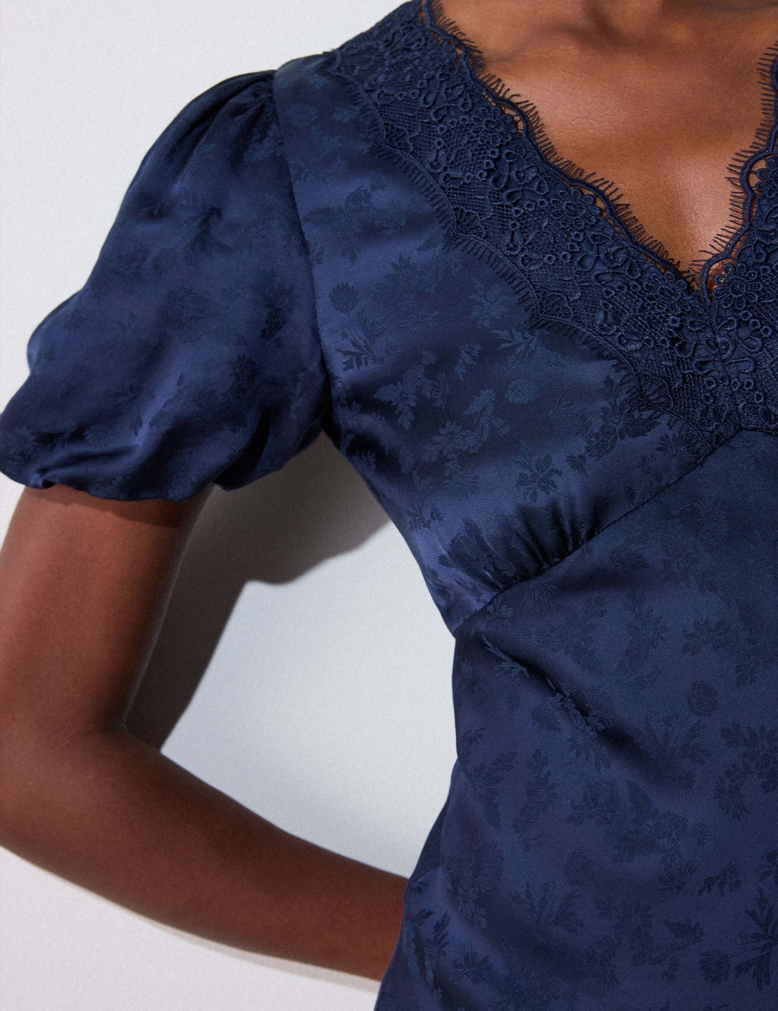 Lyocell Blend V-Neck Midi Tea Dress 3 of 6
