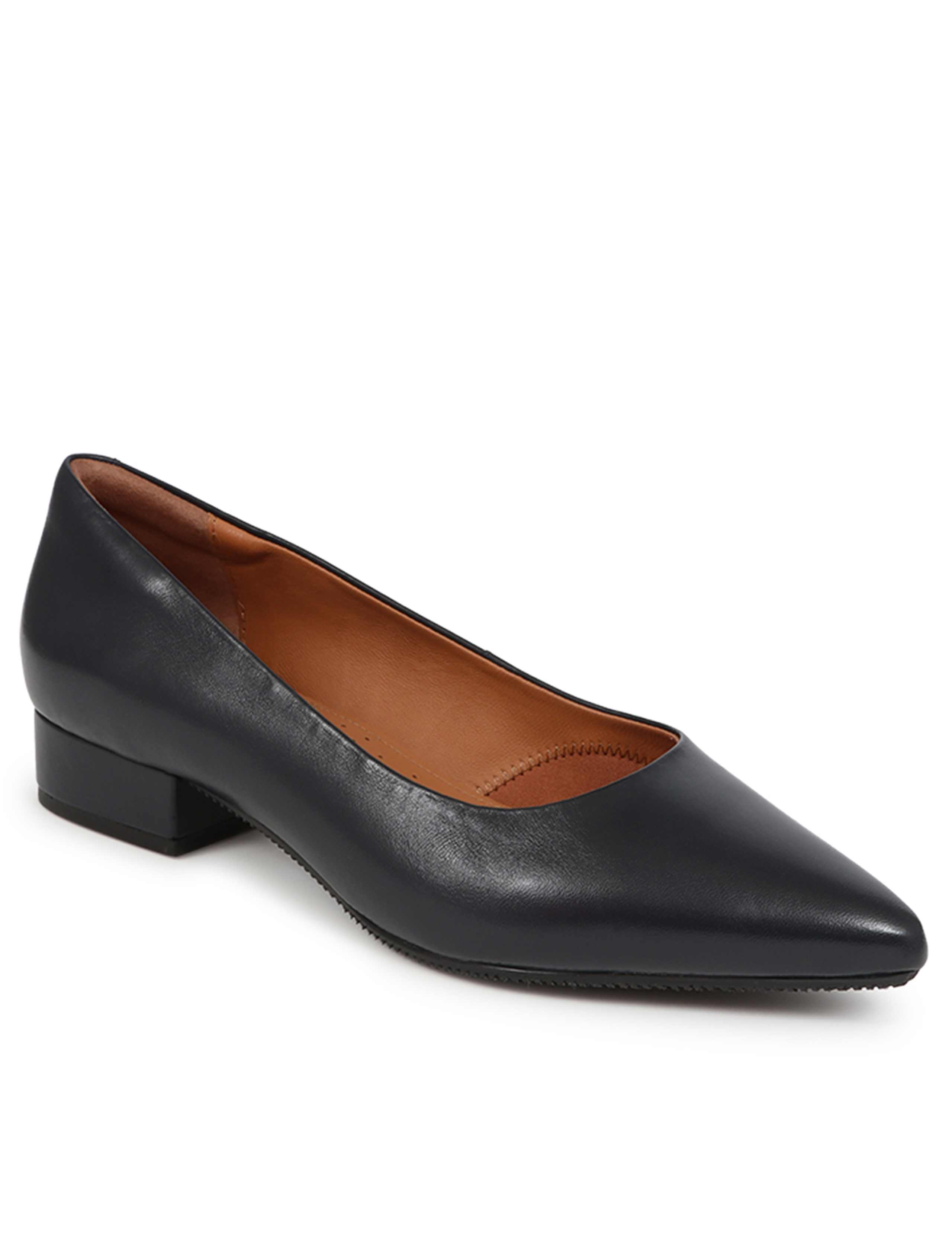Wide Fit Leather Block Heel Court Shoes 4 of 7