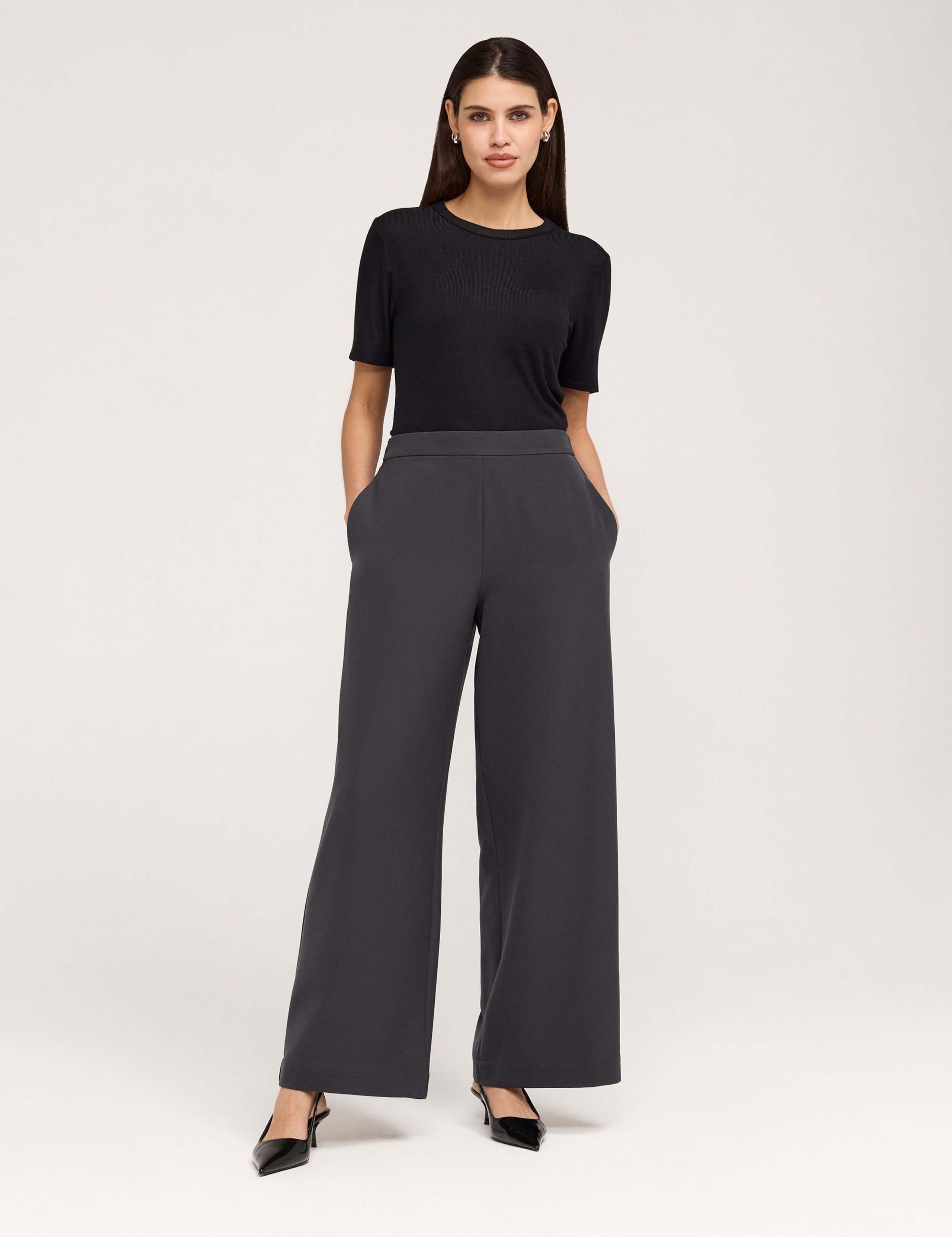 Twill Elasticated Waist Wide Leg Trousers 2 of 5