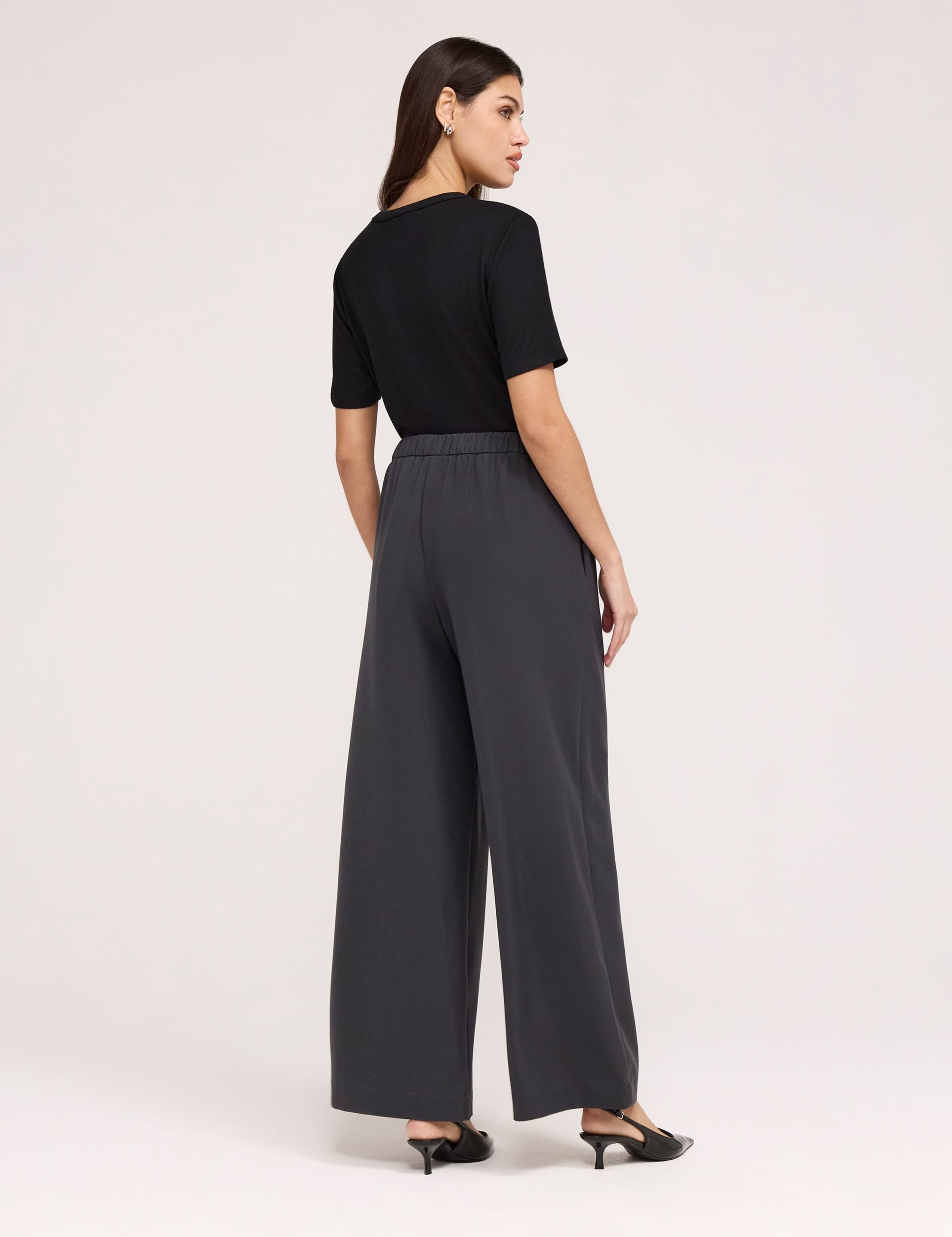 Twill Elasticated Waist Wide Leg Trousers 3 of 5