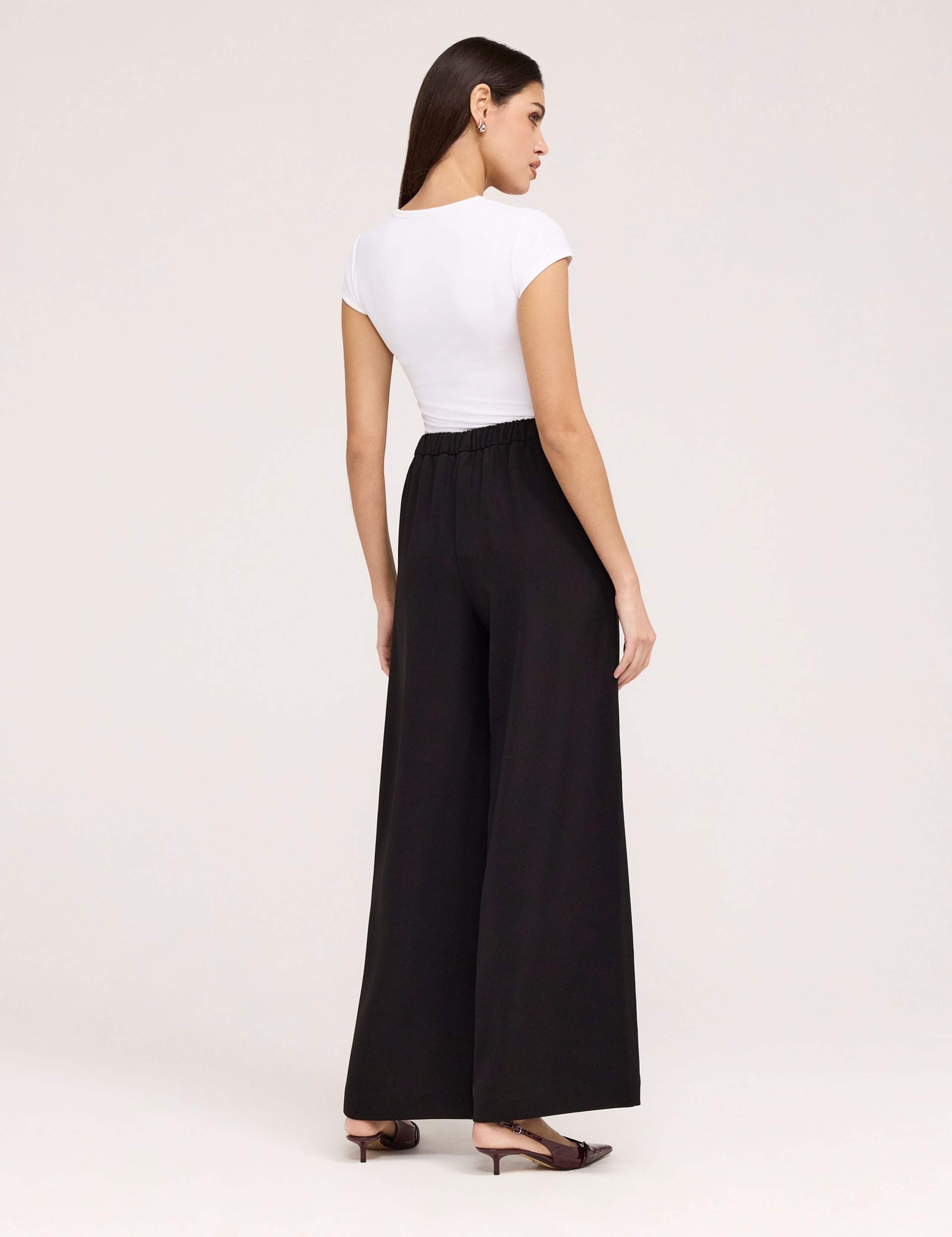 Twill Elasticated Waist Wide Leg Trousers 3 of 5