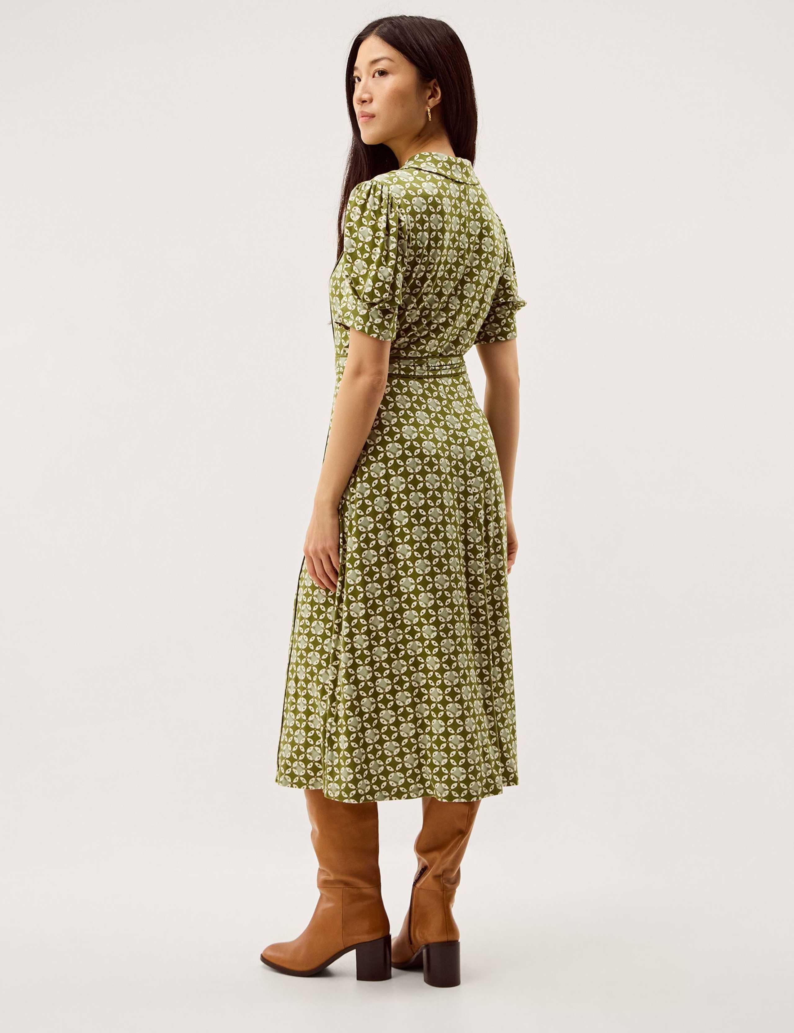 Jersey Geometric Belted Midi Shirt Dress 4 of 6
