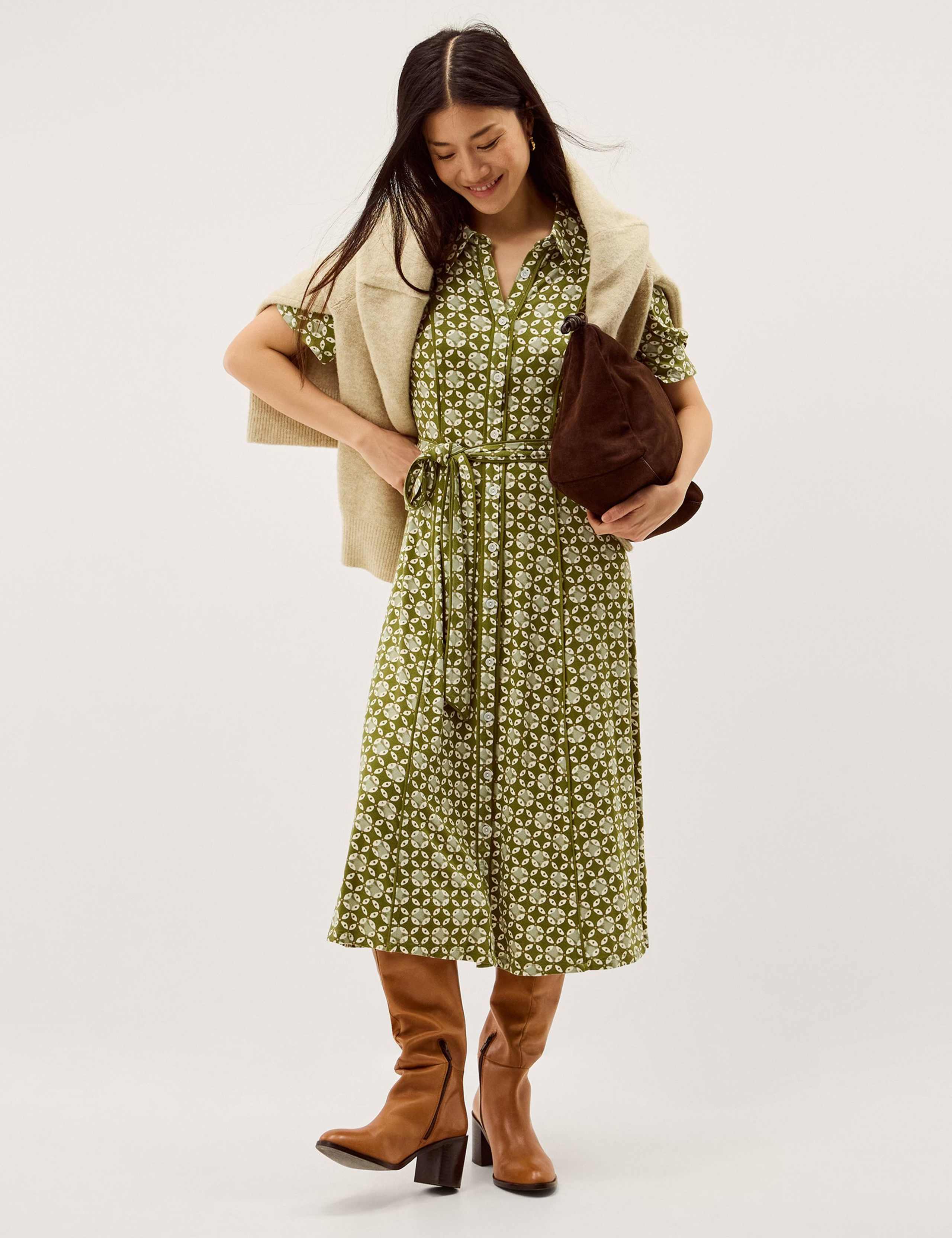 Jersey Geometric Belted Midi Shirt Dress 5 of 6