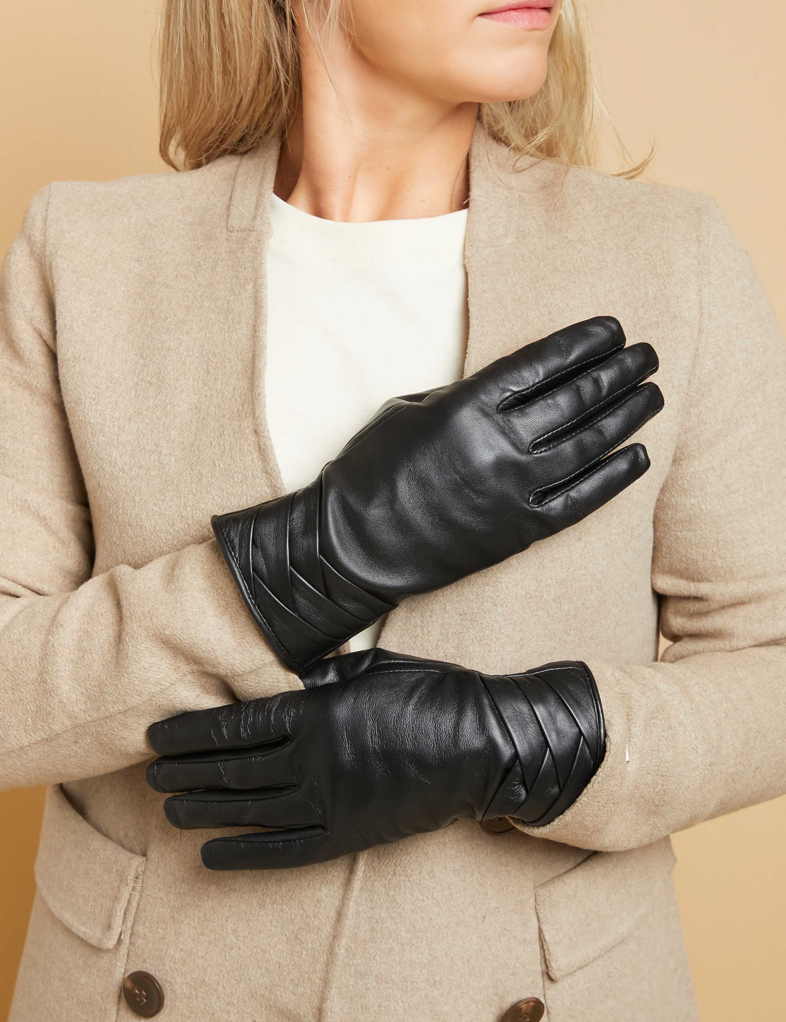 Leather Woven Detail Warm Lined Gloves 3 of 3