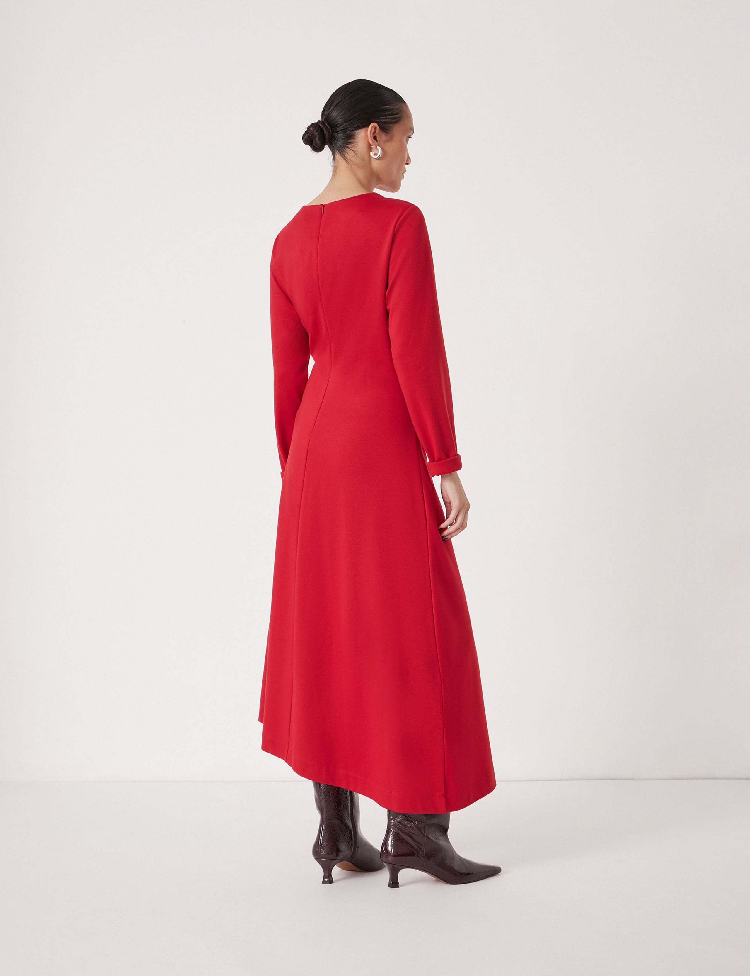 Jersey Asymmetric Hem Midi Waisted Dress 3 of 5
