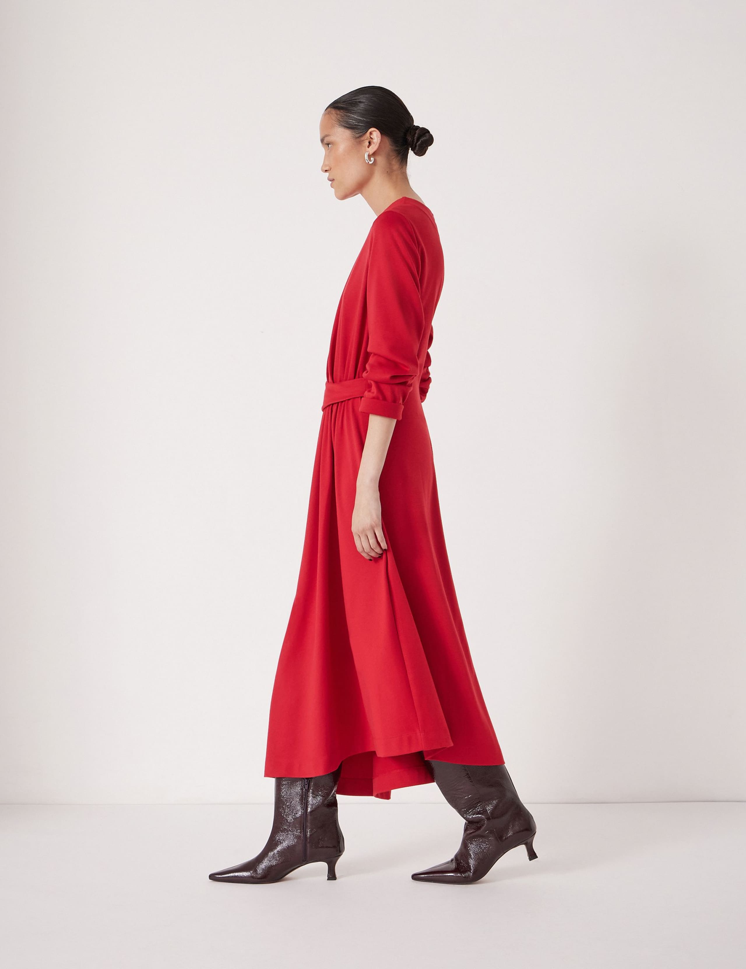 Jersey Asymmetric Hem Midi Waisted Dress 4 of 5