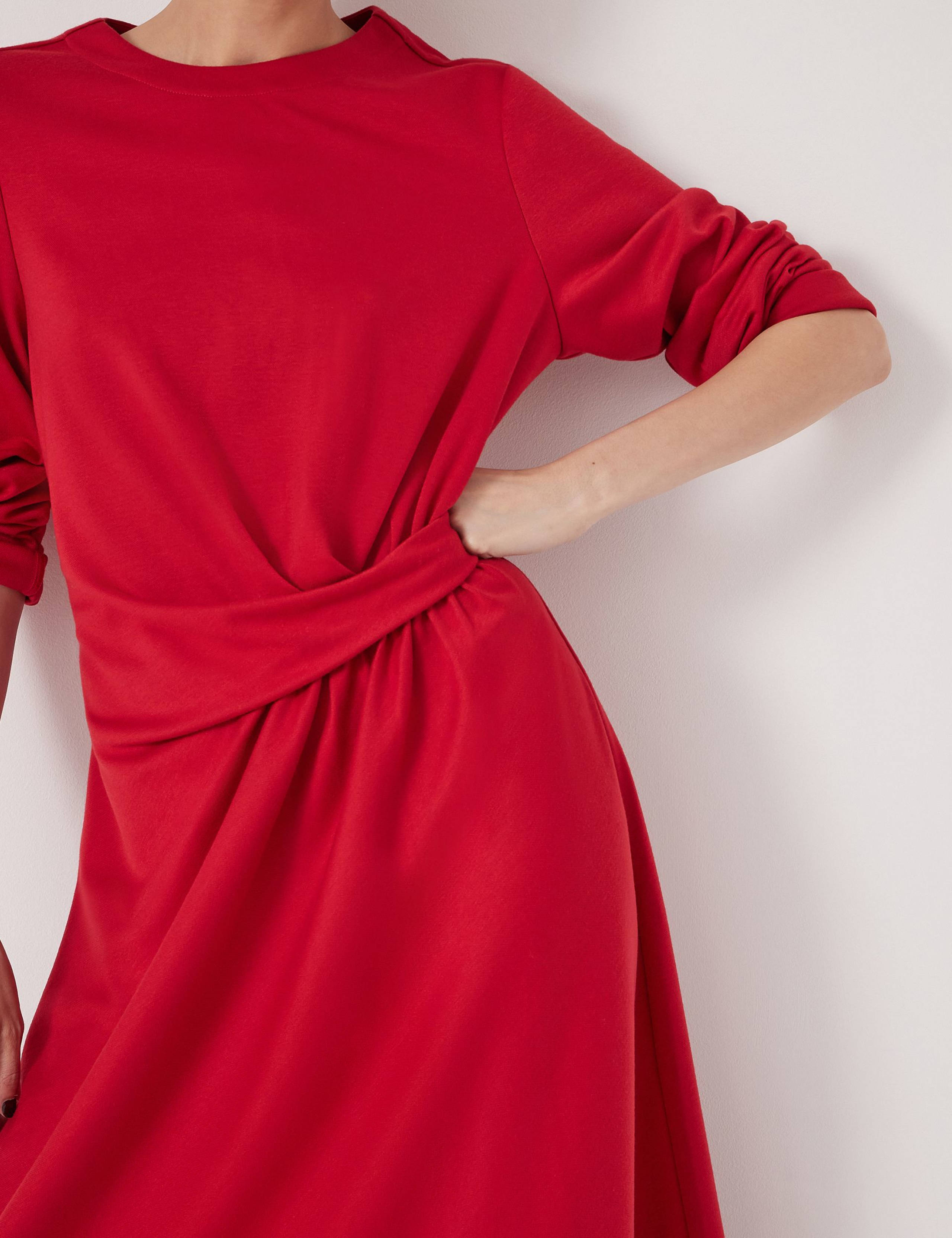 Jersey Asymmetric Hem Midi Waisted Dress 5 of 5
