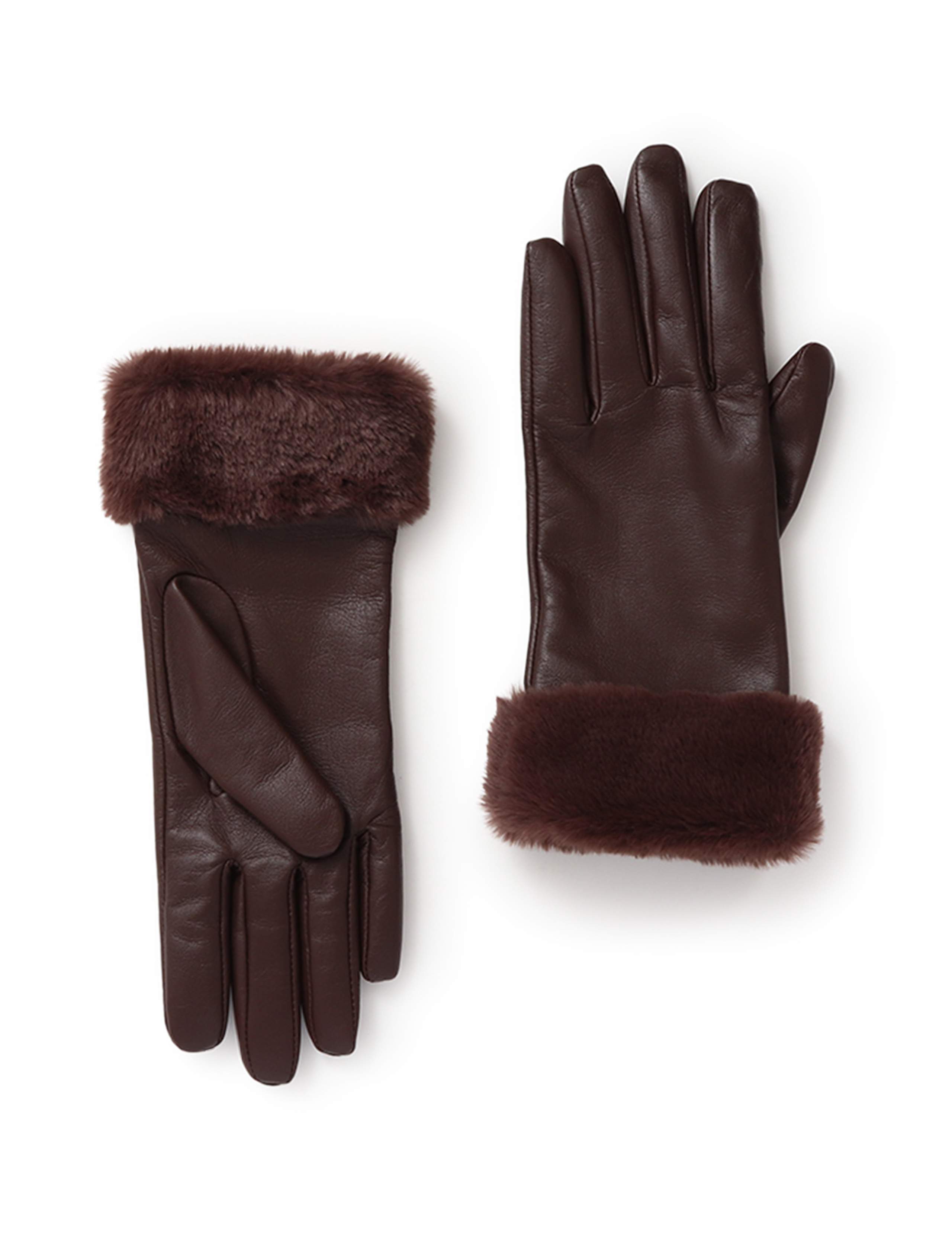 Leather Faux Fur Cuffed Warm Lined Gloves 1 of 3