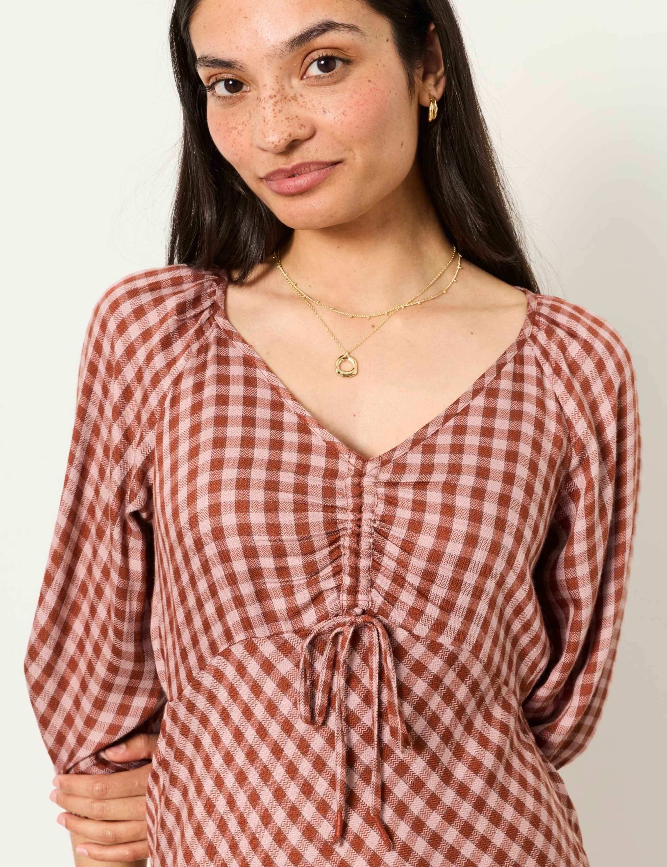 Checked V-Neck Tie Detail Maxi Waisted Dress 5 of 6