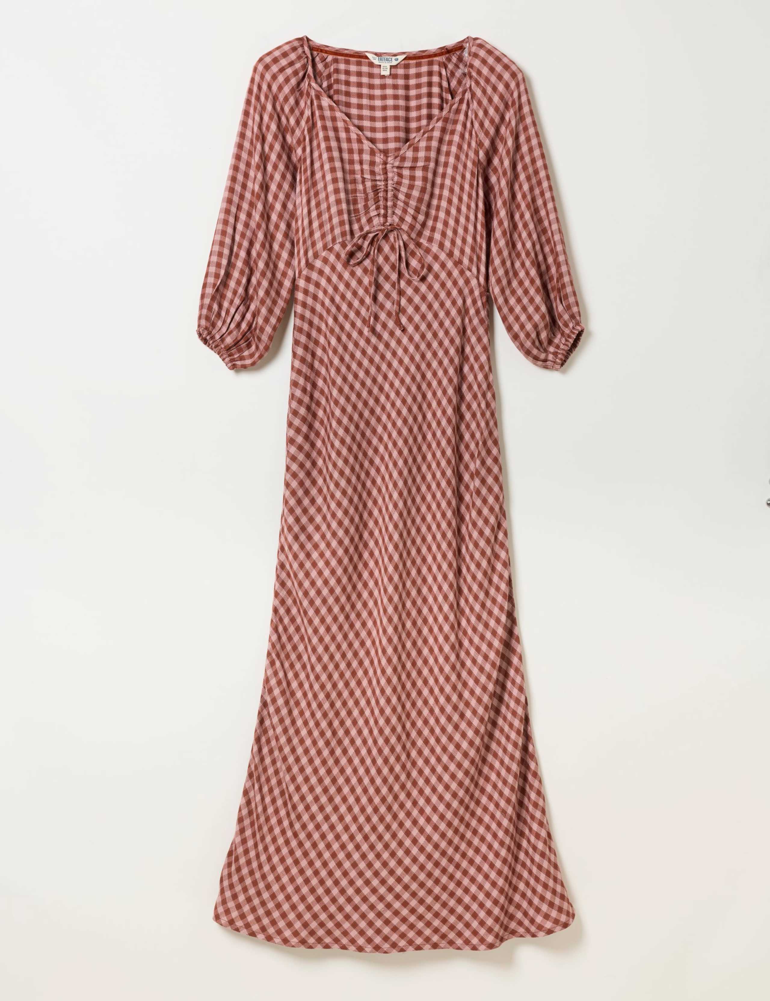 Checked V-Neck Tie Detail Maxi Waisted Dress 2 of 6