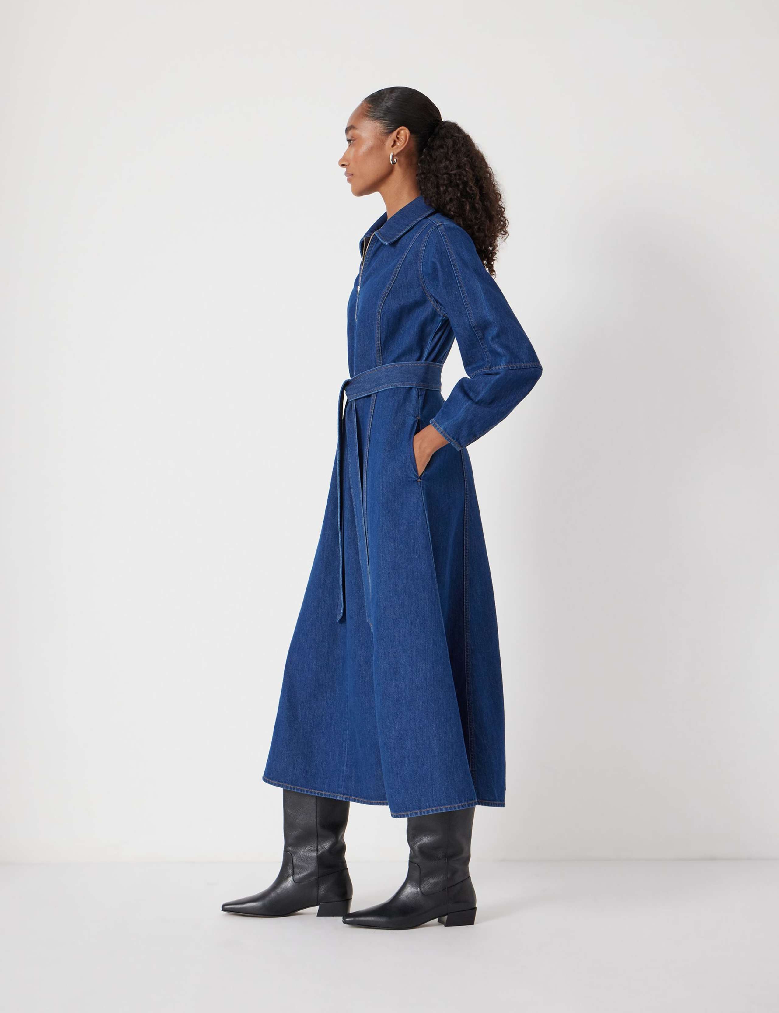Denim Blouson Sleeve Midi Shirt Dress 4 of 6