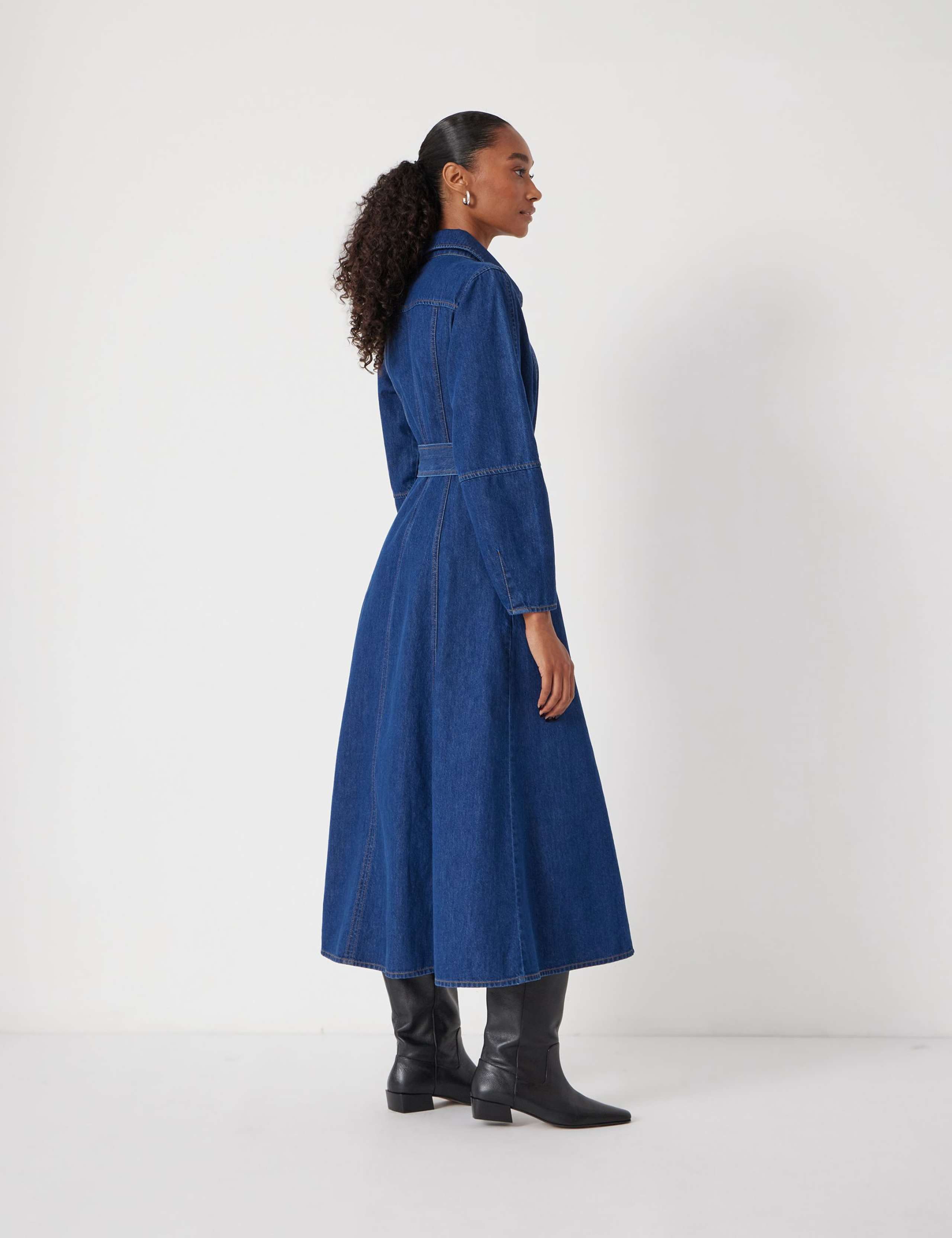 Denim Blouson Sleeve Midi Shirt Dress 5 of 6