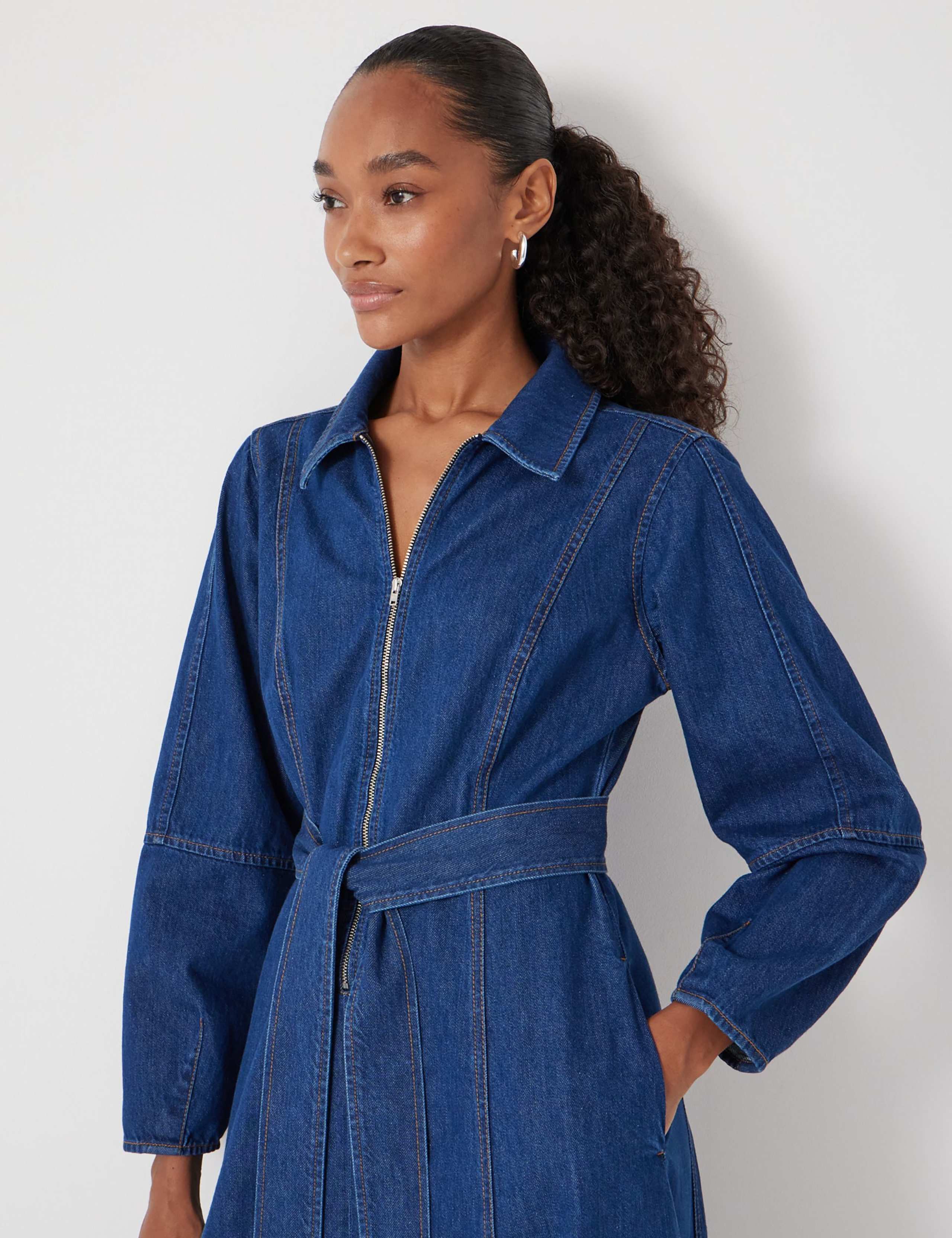 Denim Blouson Sleeve Midi Shirt Dress 6 of 6