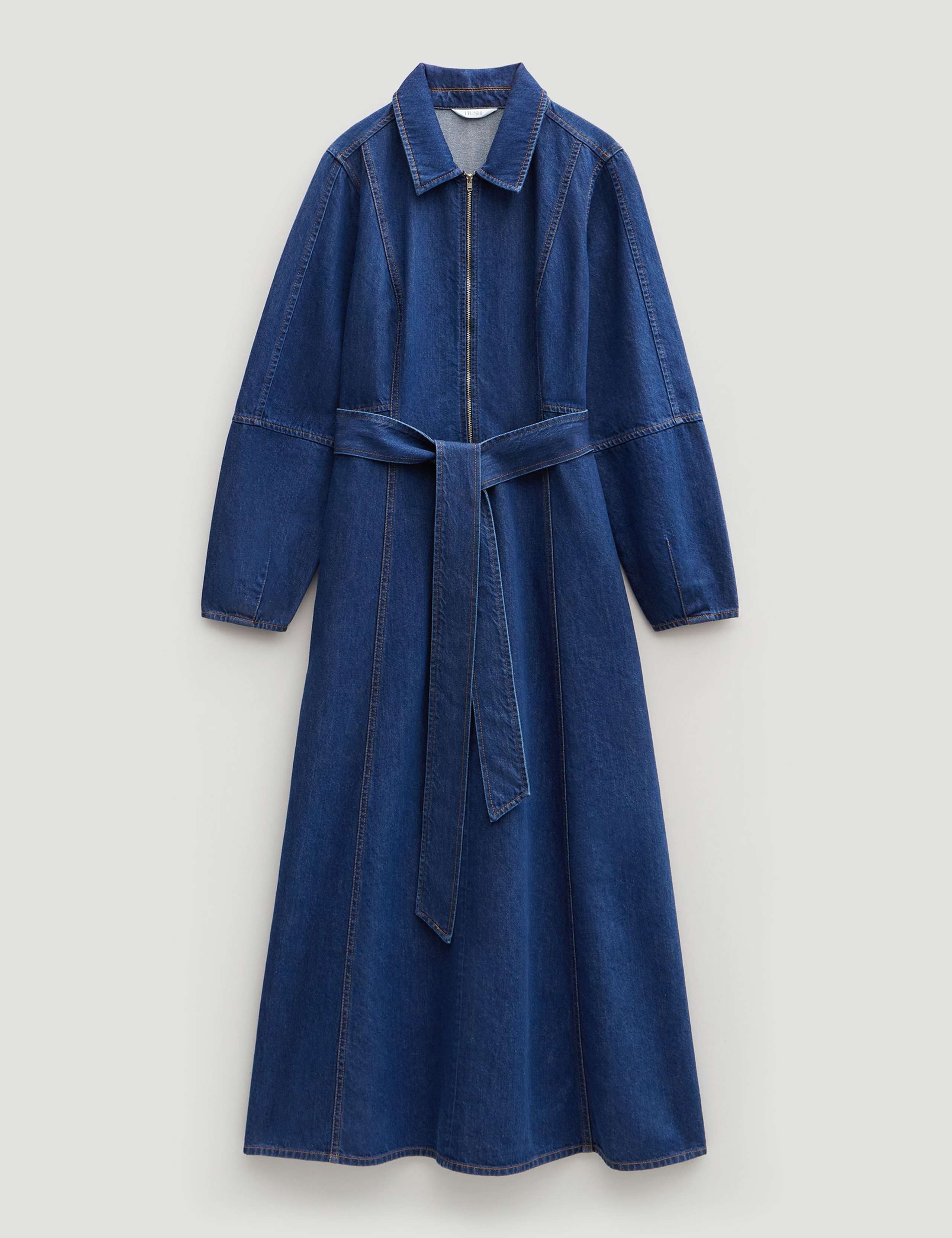 Denim Blouson Sleeve Midi Shirt Dress 2 of 6