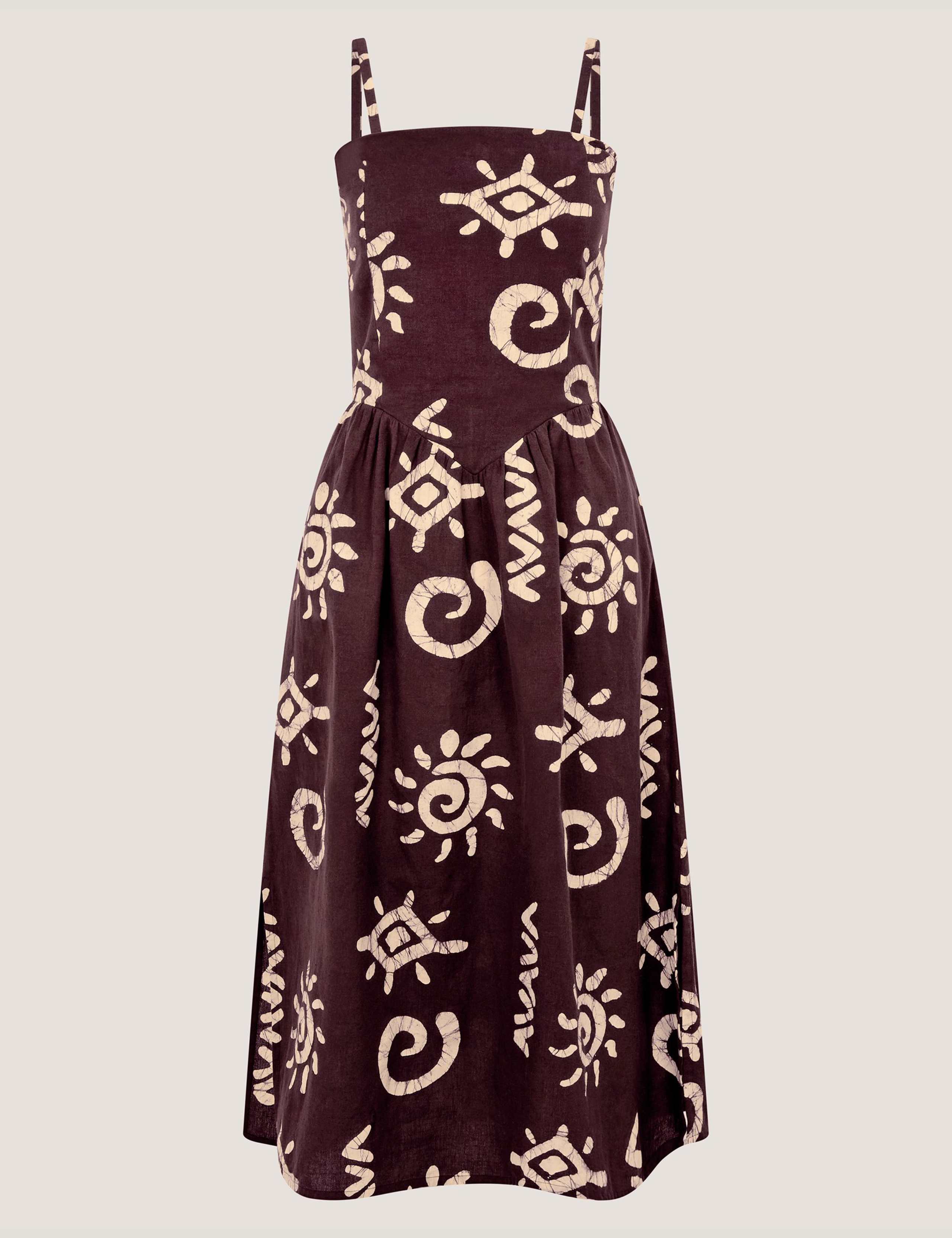 Cotton Rich Printed Midi Waisted Dress with Linen 2 of 5