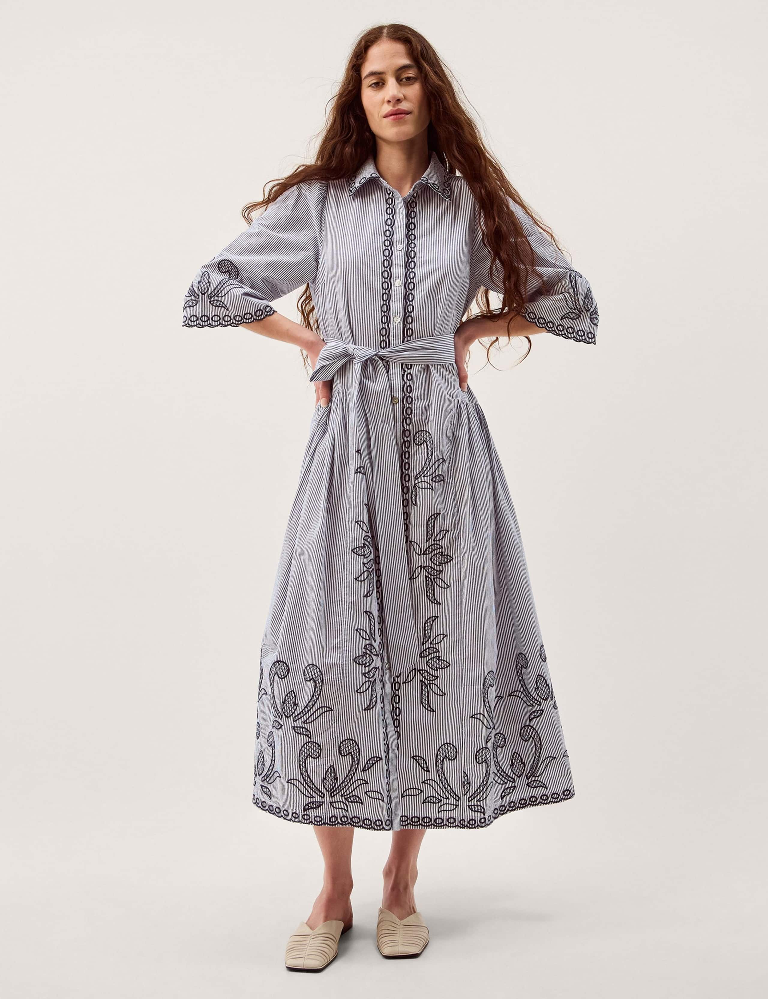 Pure Cotton Embroidered Midi Shirt Dress 1 of 5
