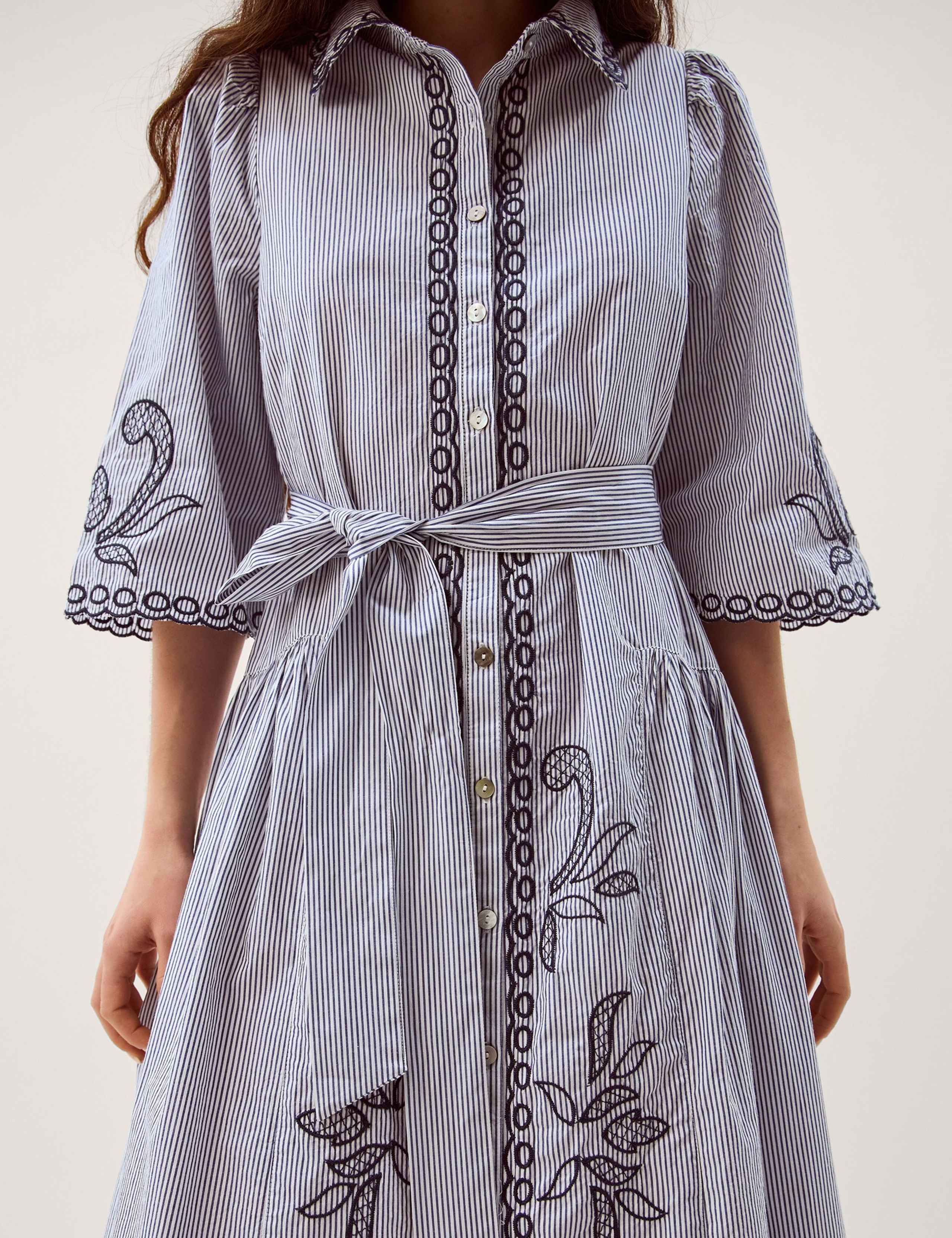 Pure Cotton Embroidered Midi Shirt Dress 3 of 5