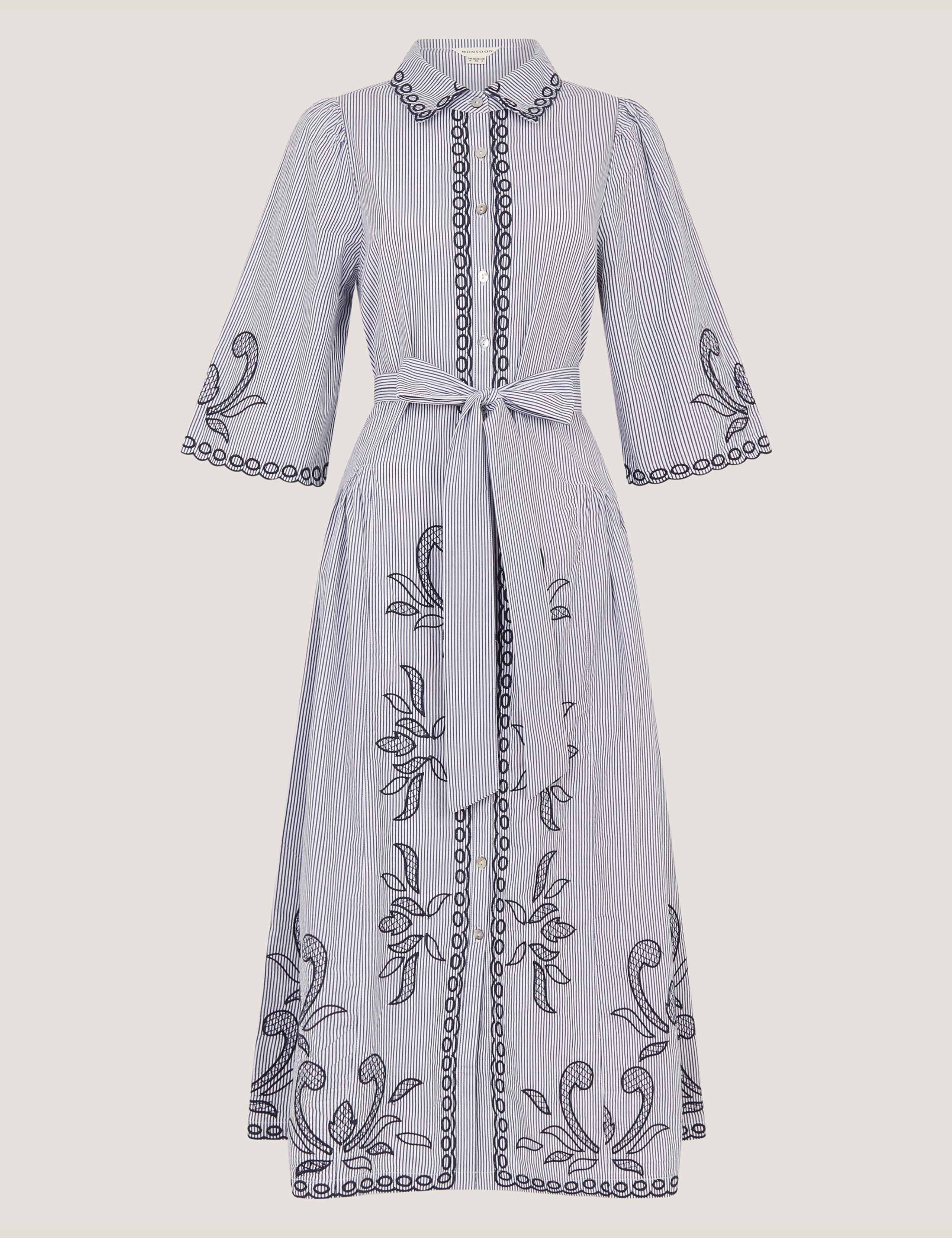 Pure Cotton Embroidered Midi Shirt Dress 2 of 5