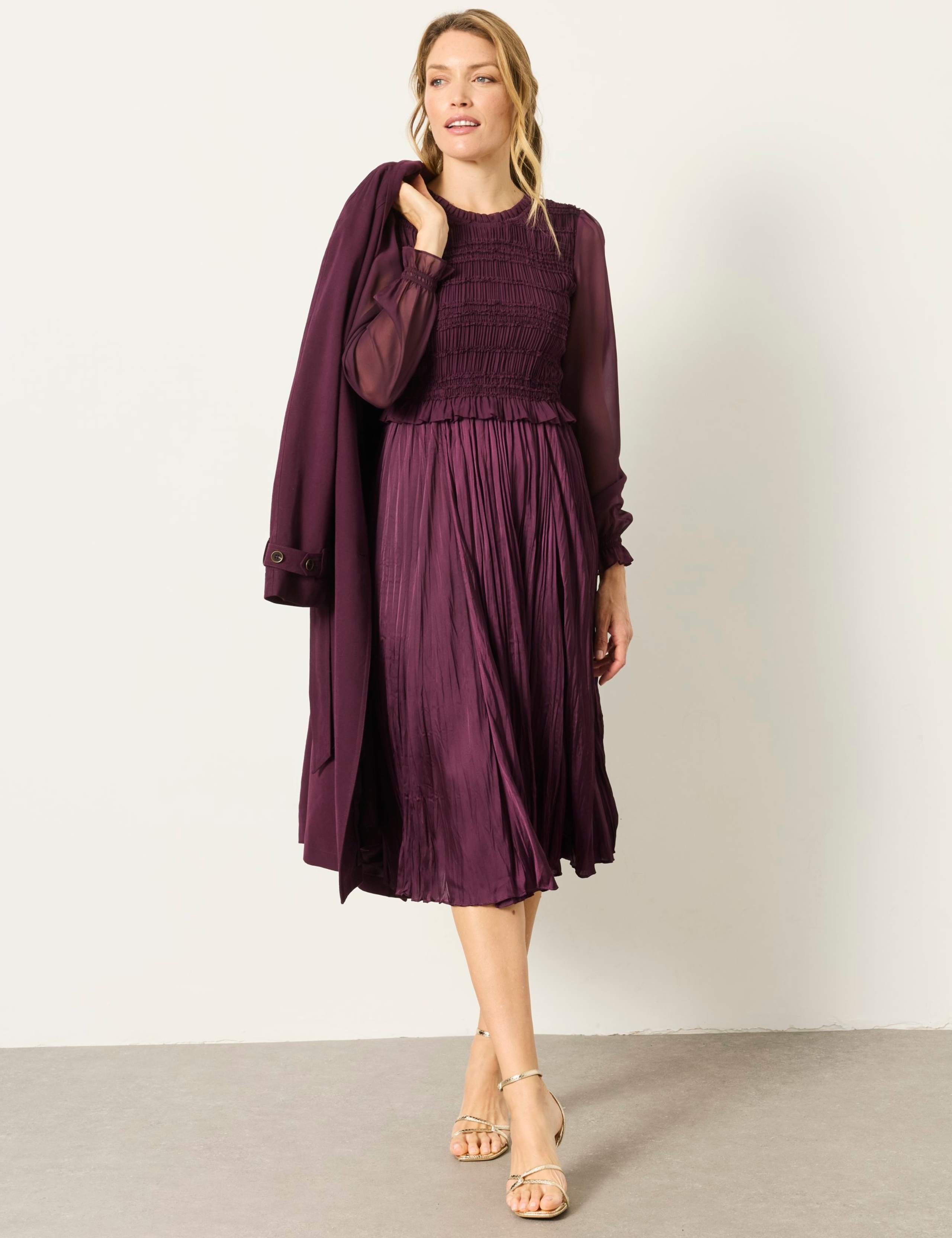 Plisse Round Neck Midi Shirred Tea Dress 3 of 7