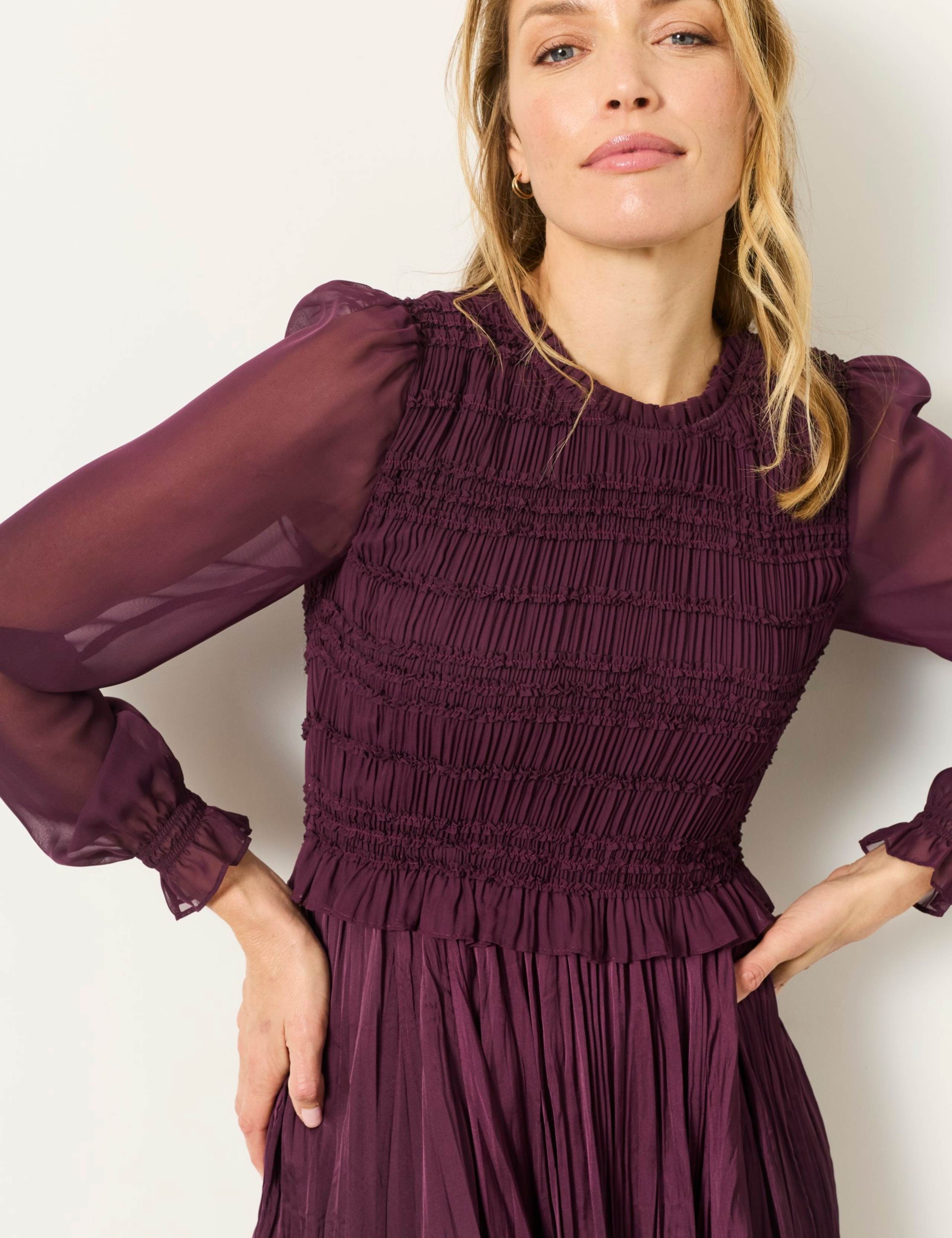 Plisse Round Neck Midi Shirred Tea Dress 4 of 7