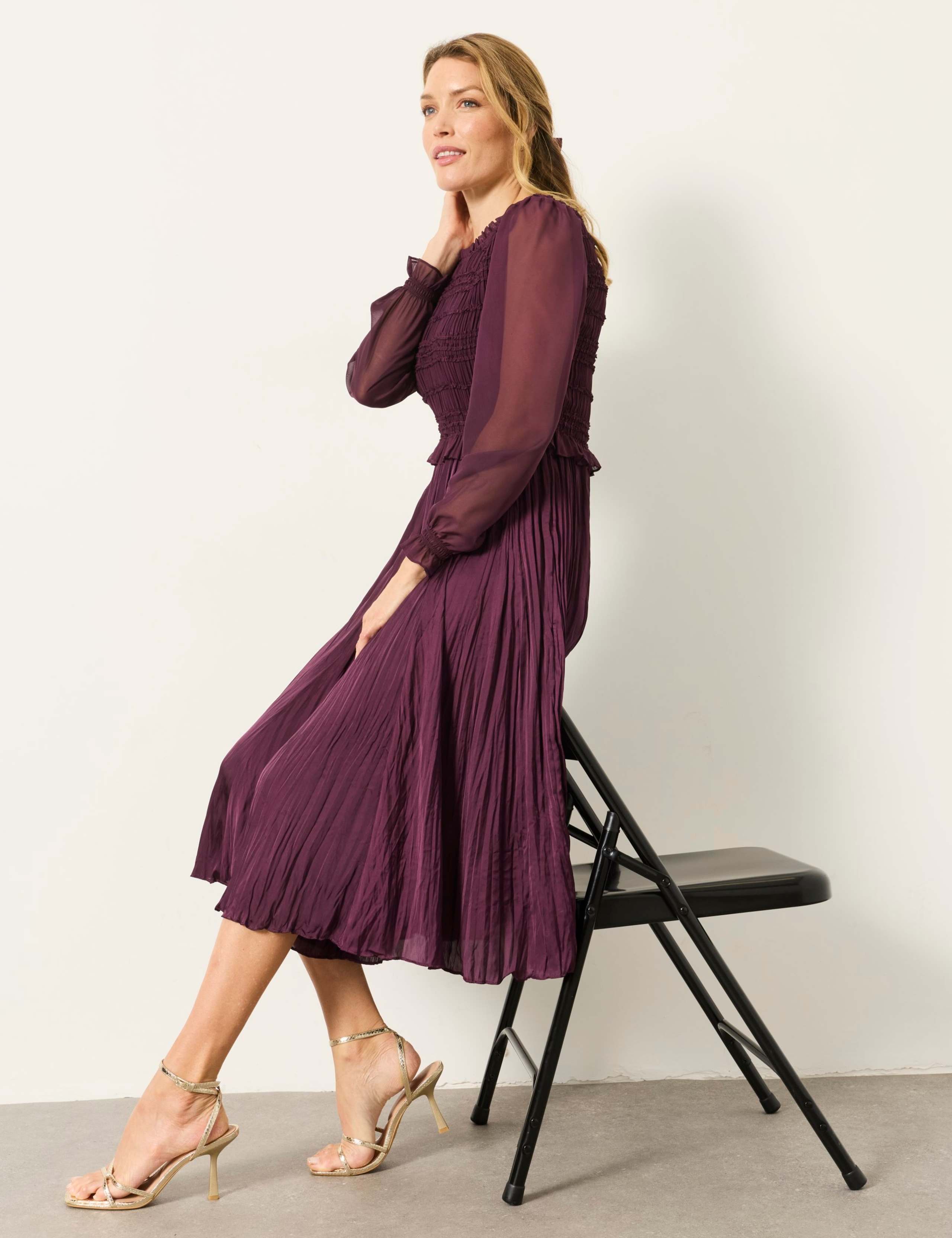 Plisse Round Neck Midi Shirred Tea Dress 5 of 7
