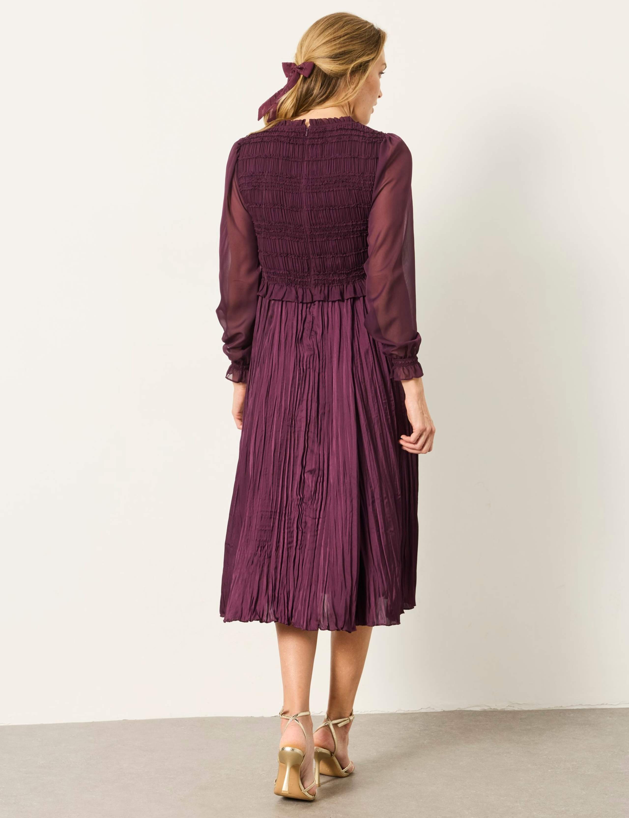 Plisse Round Neck Midi Shirred Tea Dress 6 of 7