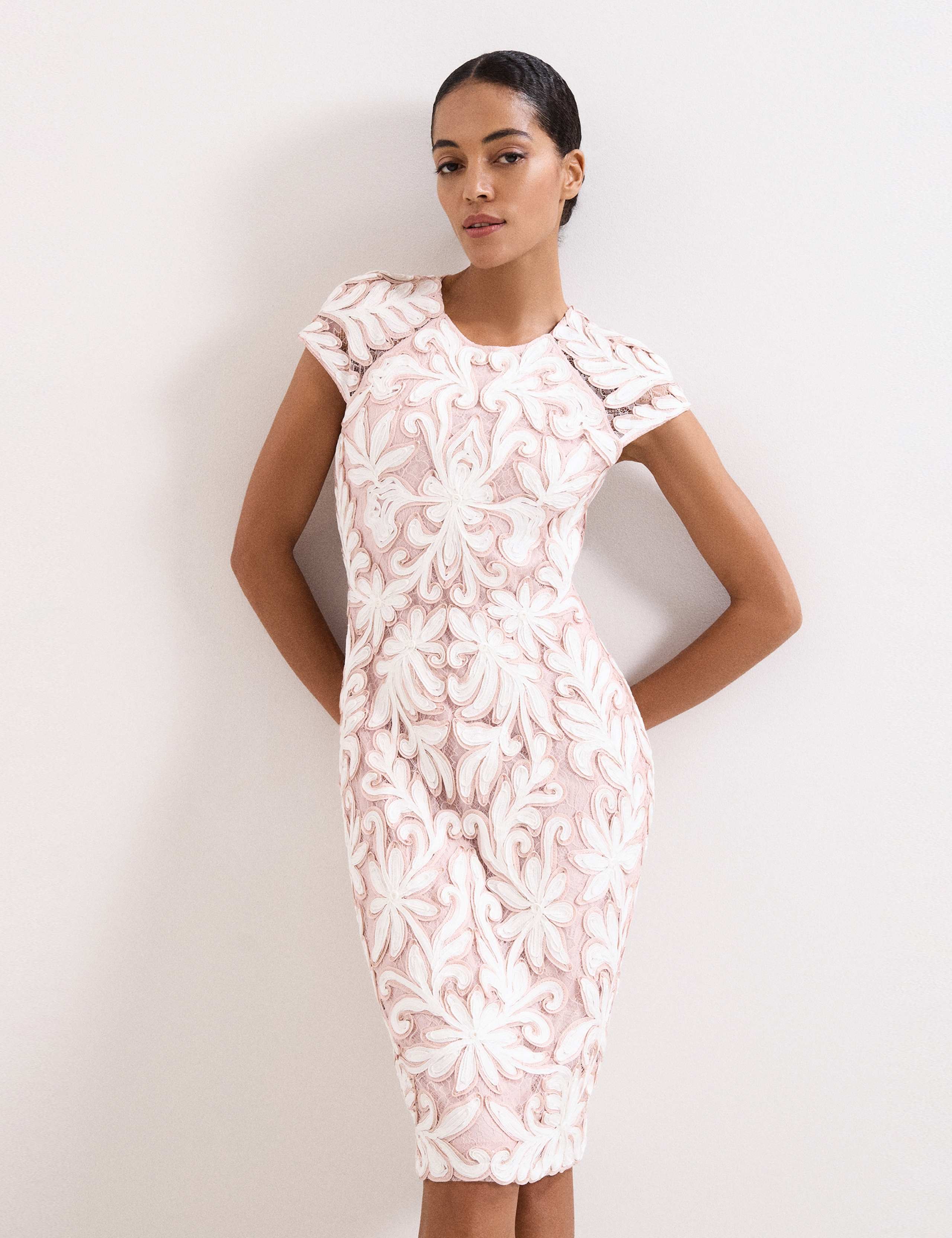 Embroidered Lace Knee Length Dress 1 of 8