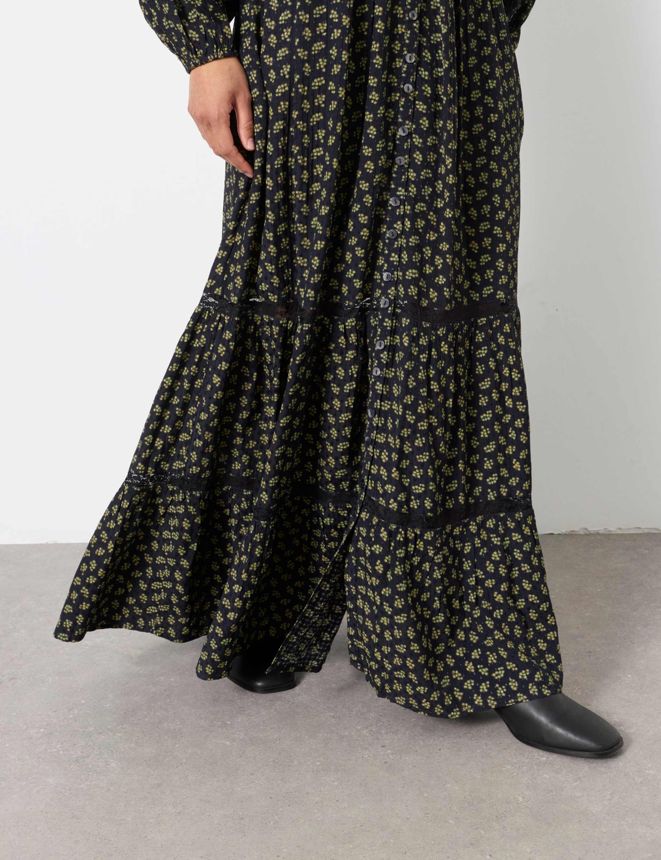 Jacquard Lace Insert Maxi Shirred Dress 6 of 6