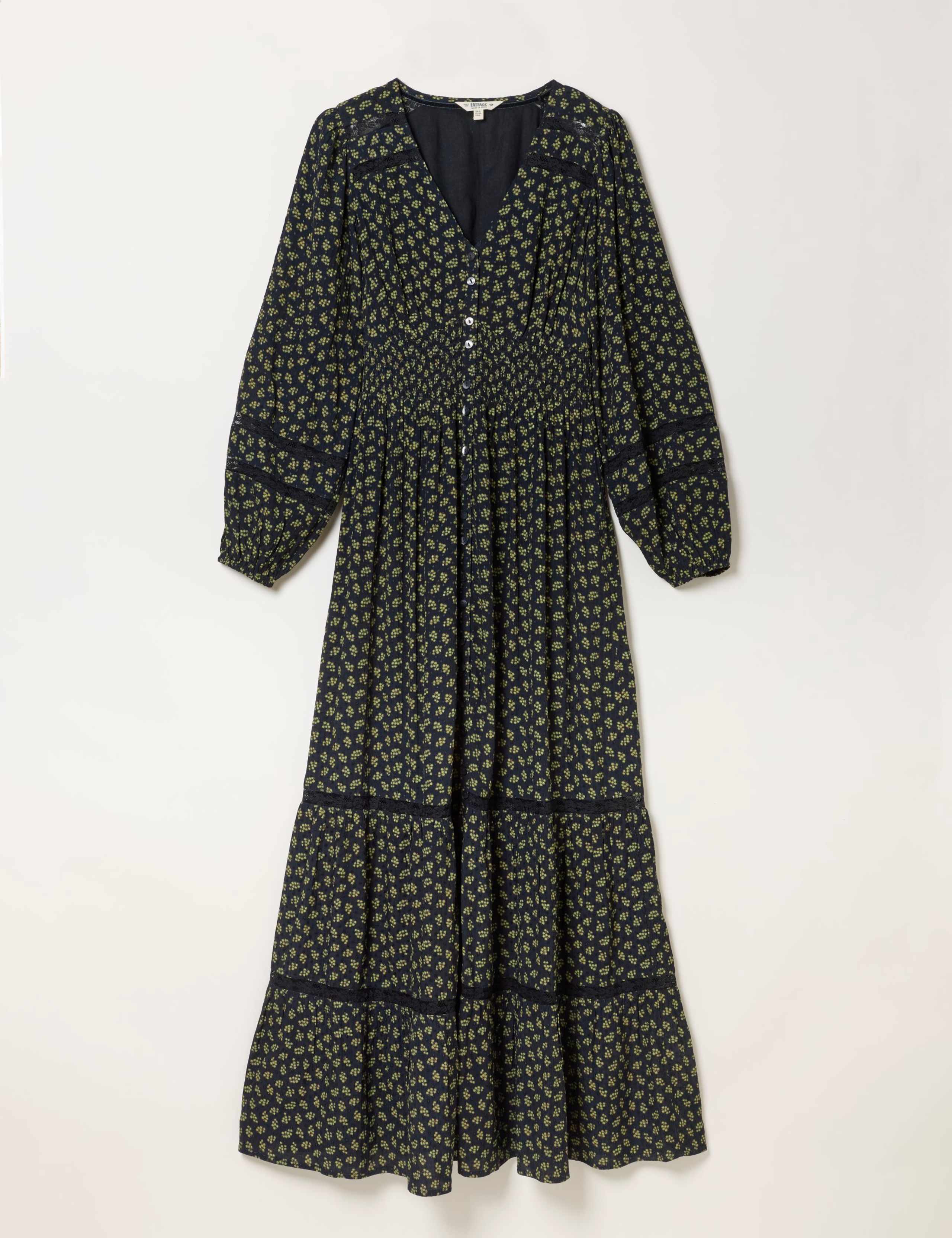 Jacquard Lace Insert Maxi Shirred Dress 2 of 6