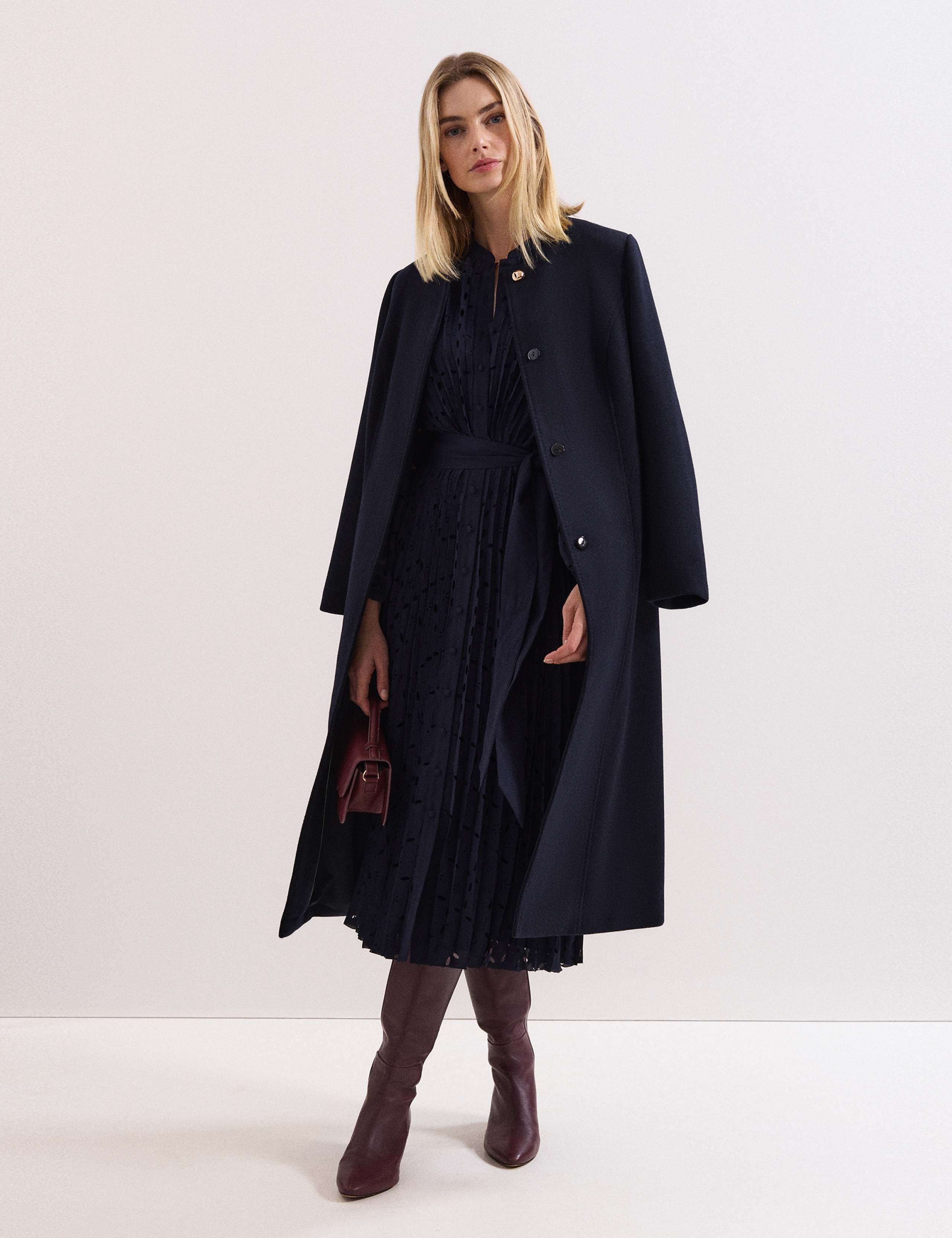 Laser Cut Broderie Pleated Midi Shirt Dress 2 of 9