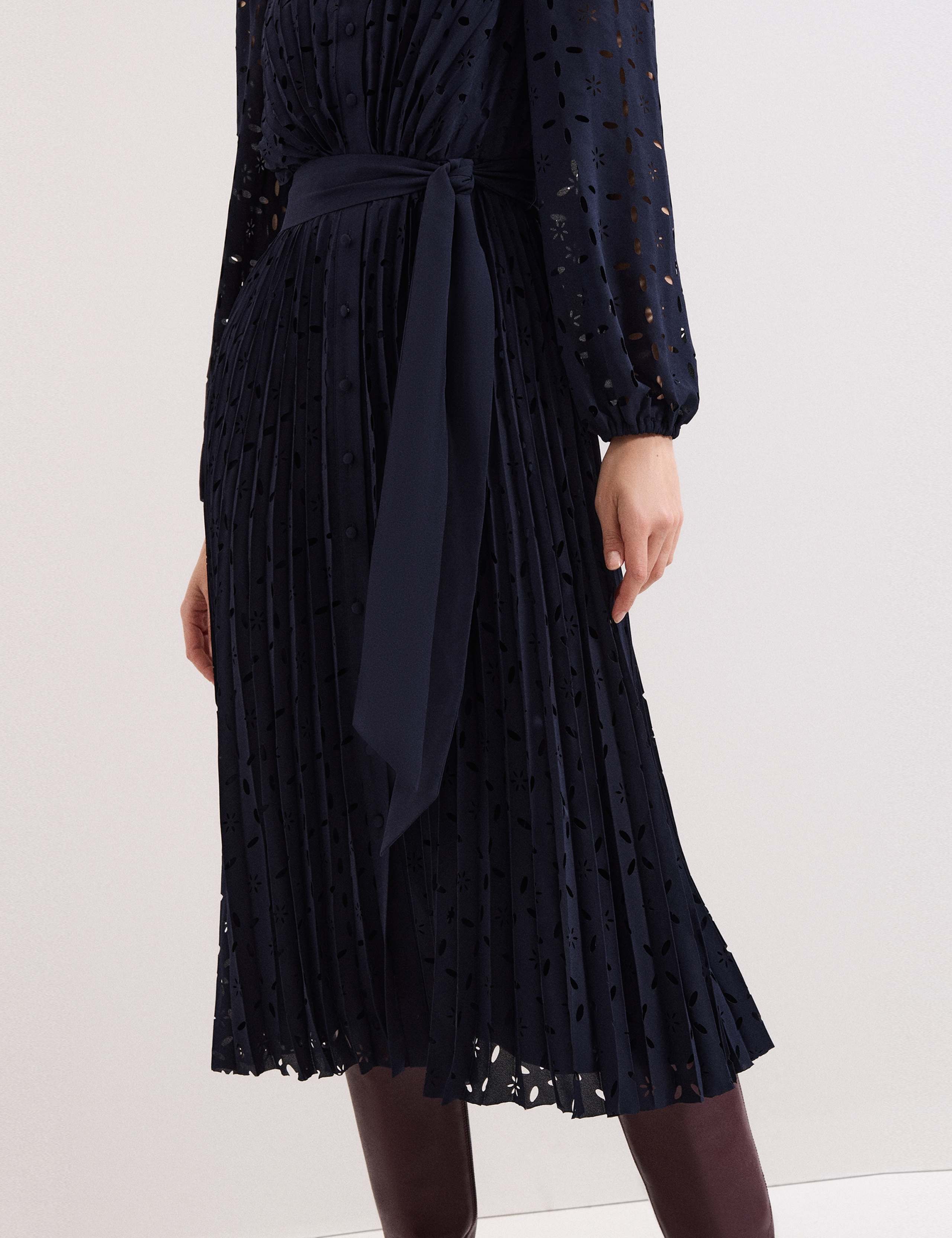 Laser Cut Broderie Pleated Midi Shirt Dress 5 of 9