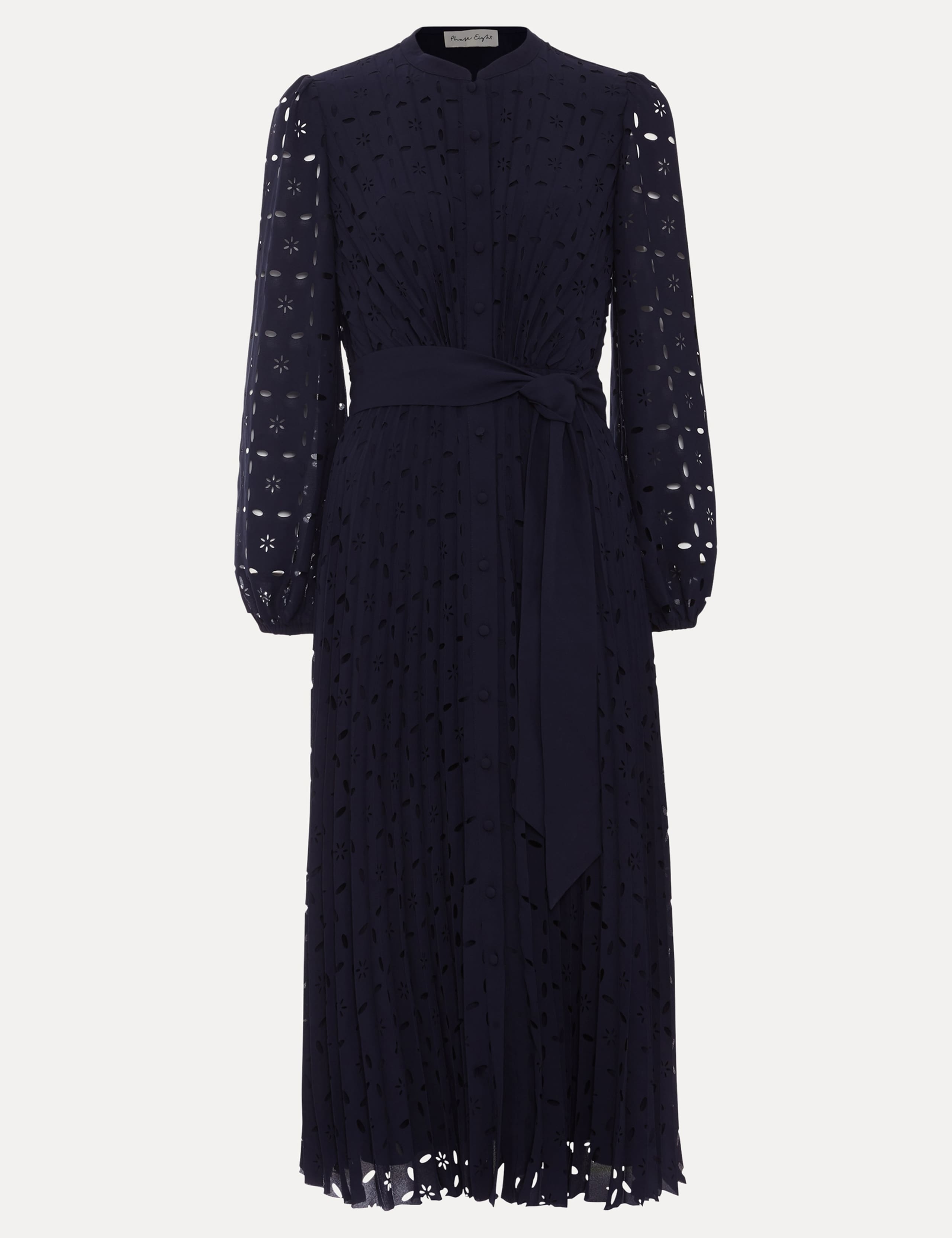 Laser Cut Broderie Pleated Midi Shirt Dress 8 of 9